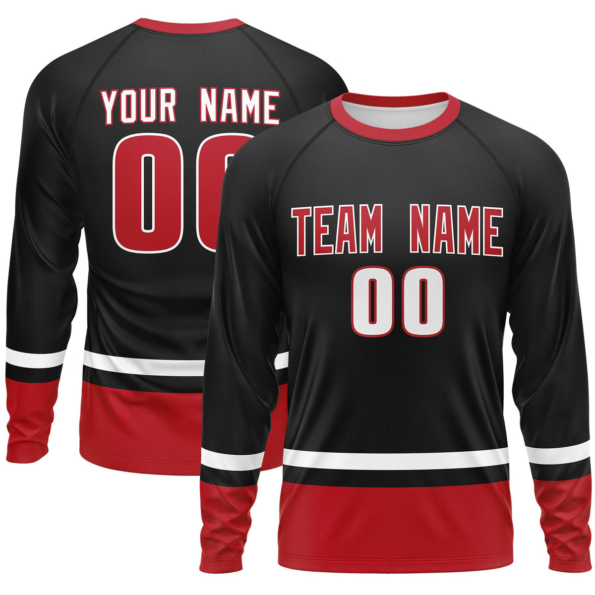 Custom Black White-Red Color Block Design Long Sleeve Performance T-Shirt | KXKSHOP