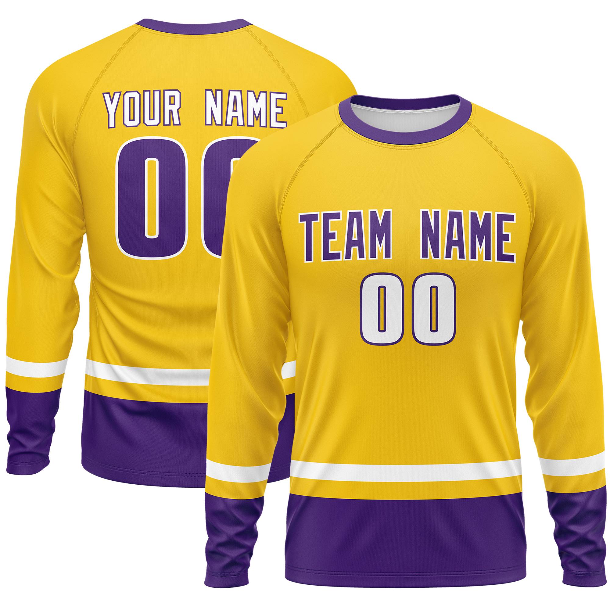 Custom Gold White-Purple Color Block Design Long Sleeve Performance T-Shirt | KXKSHOP