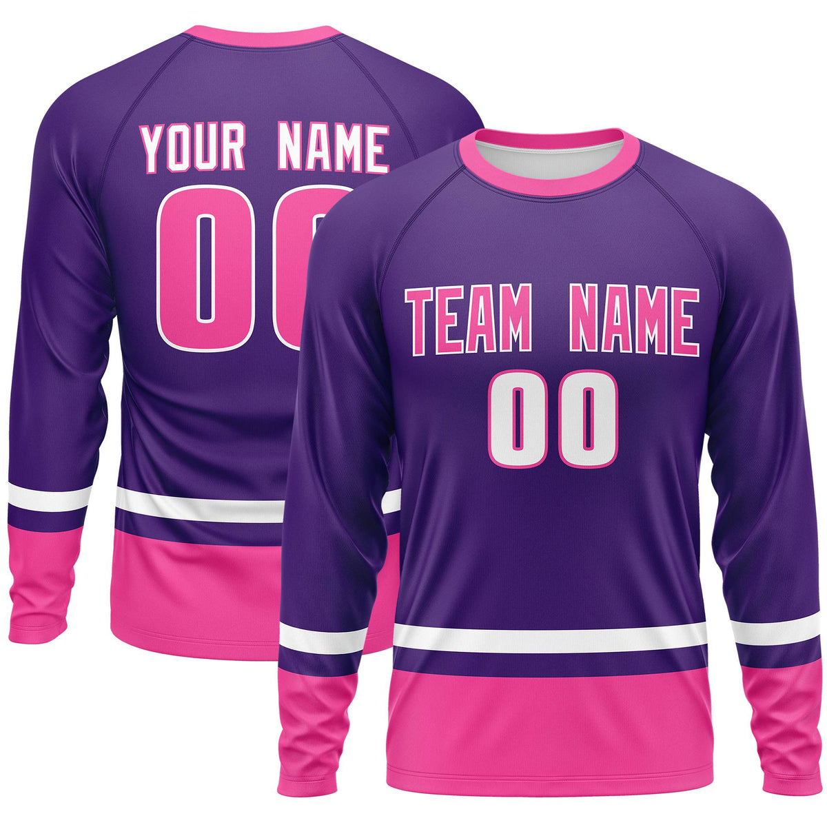Custom Purple White-Pink Color Block Design Long Sleeve Performance T-Shirt | KXKSHOP
