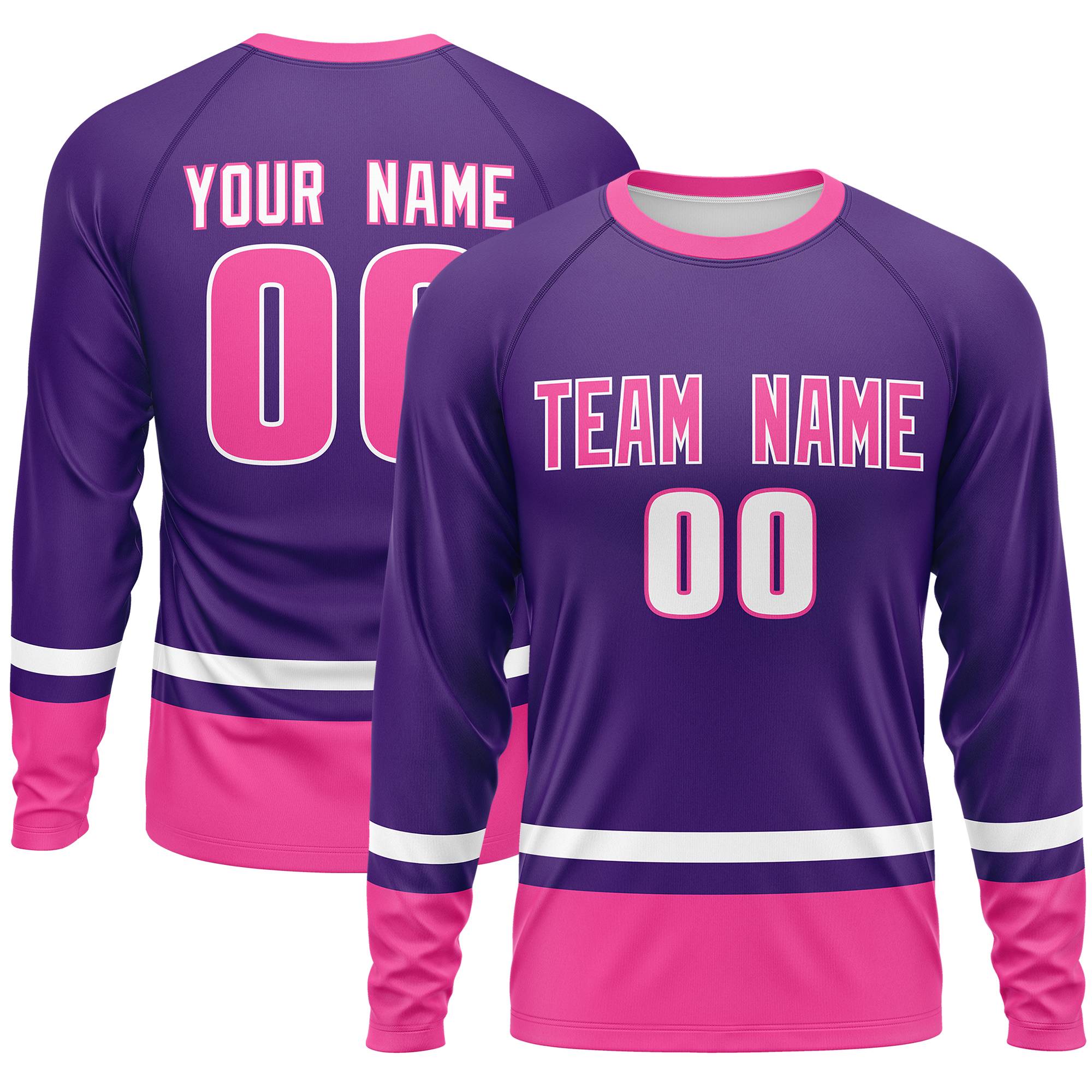 Custom Purple White-Pink Color Block Design Long Sleeve Performance T-Shirt | KXKSHOP