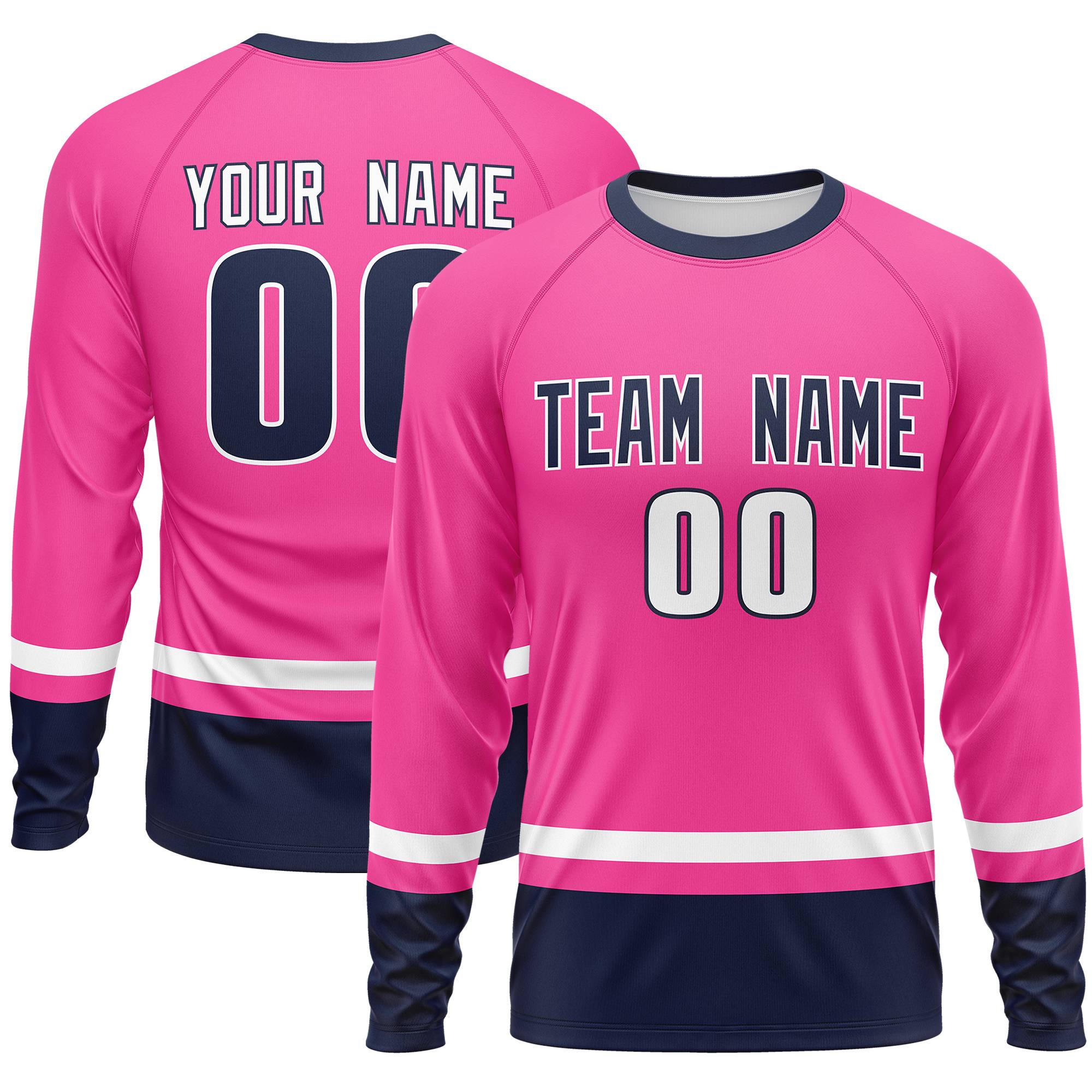 Custom Pink White-Navy Color Block Design Long Sleeve Performance T-Shirt | KXKSHOP