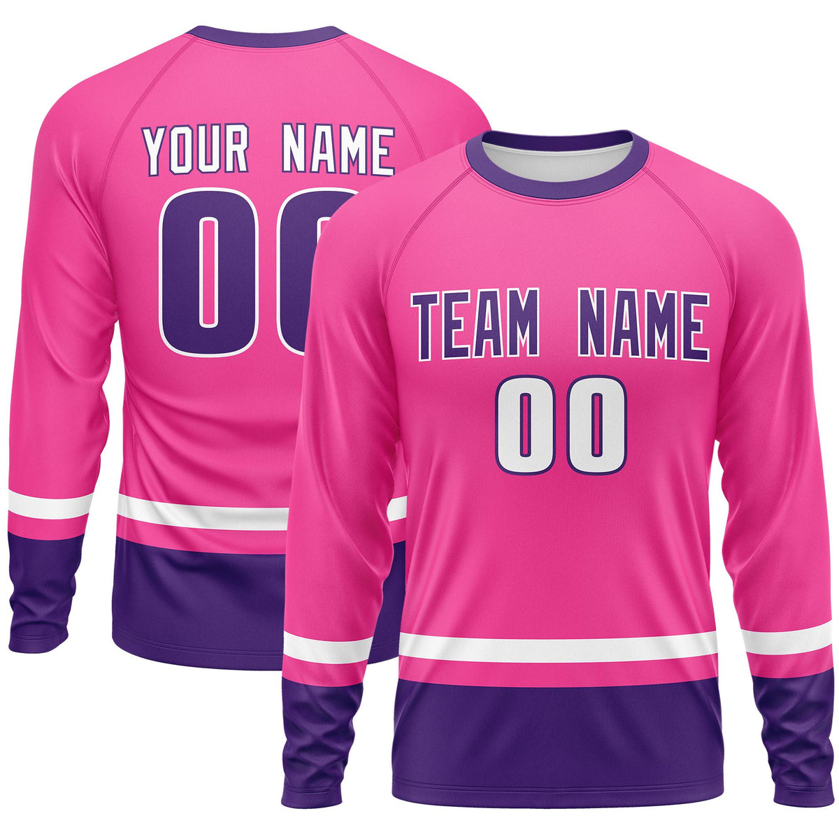 Custom Pink White-Purple Color Block Design Long Sleeve Performance T-Shirt | KXKSHOP