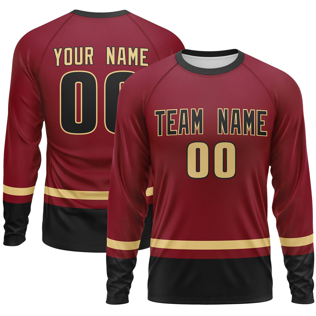 Custom Crimson Khaki-Black Color Block Design Long Sleeve Performance T-Shirt | KXKSHOP