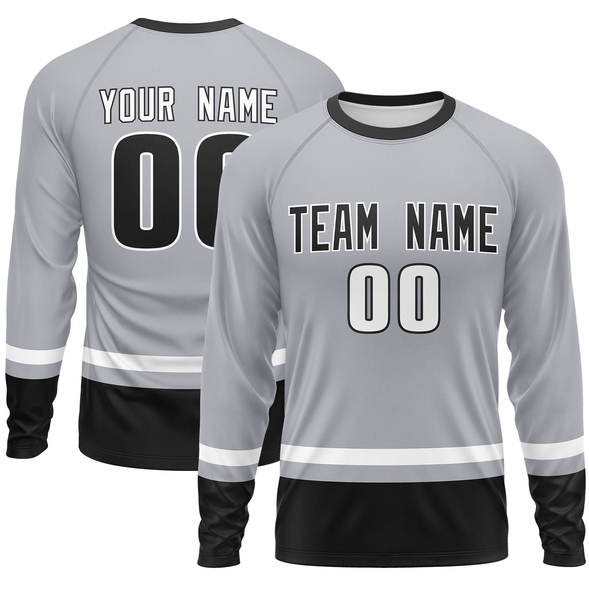 Custom Gray White-Black Color Block Design Long Sleeve Performance T-Shirt | KXKSHOP