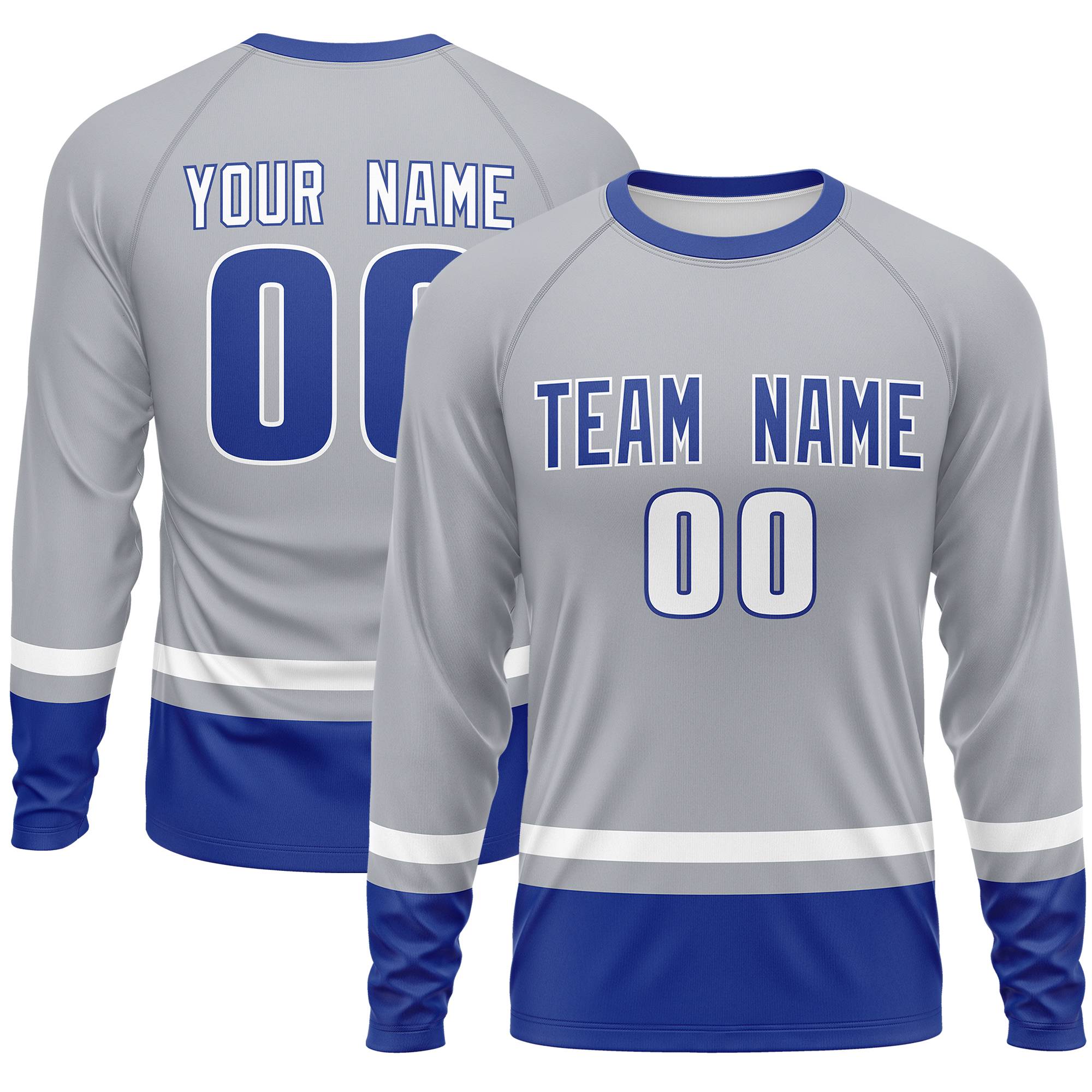 Custom Gray White-Royal Color Block Design Long Sleeve Performance T-Shirt | KXKSHOP