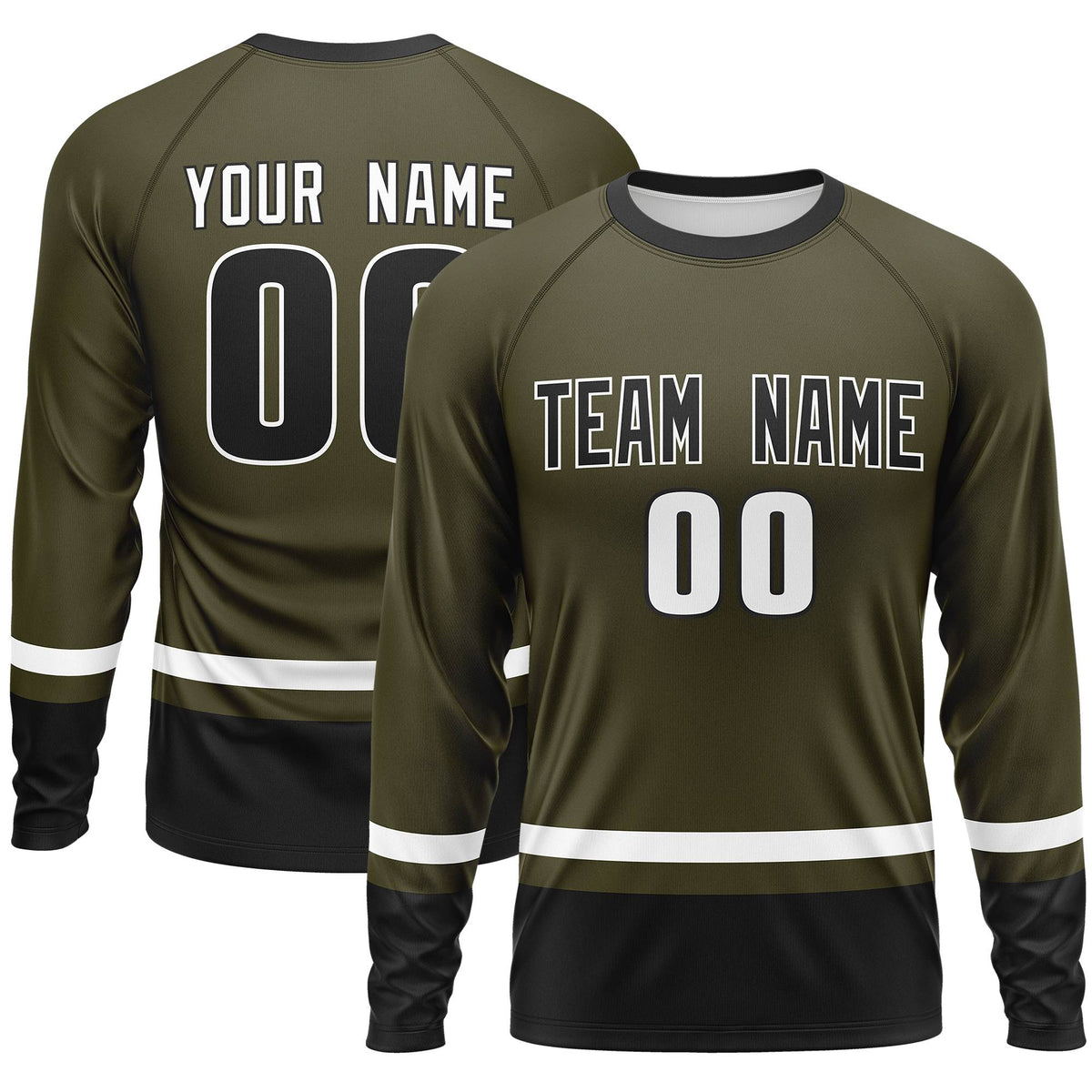 Custom Olive White-Black Color Block Design Long Sleeve Performance T-Shirt | KXKSHOP