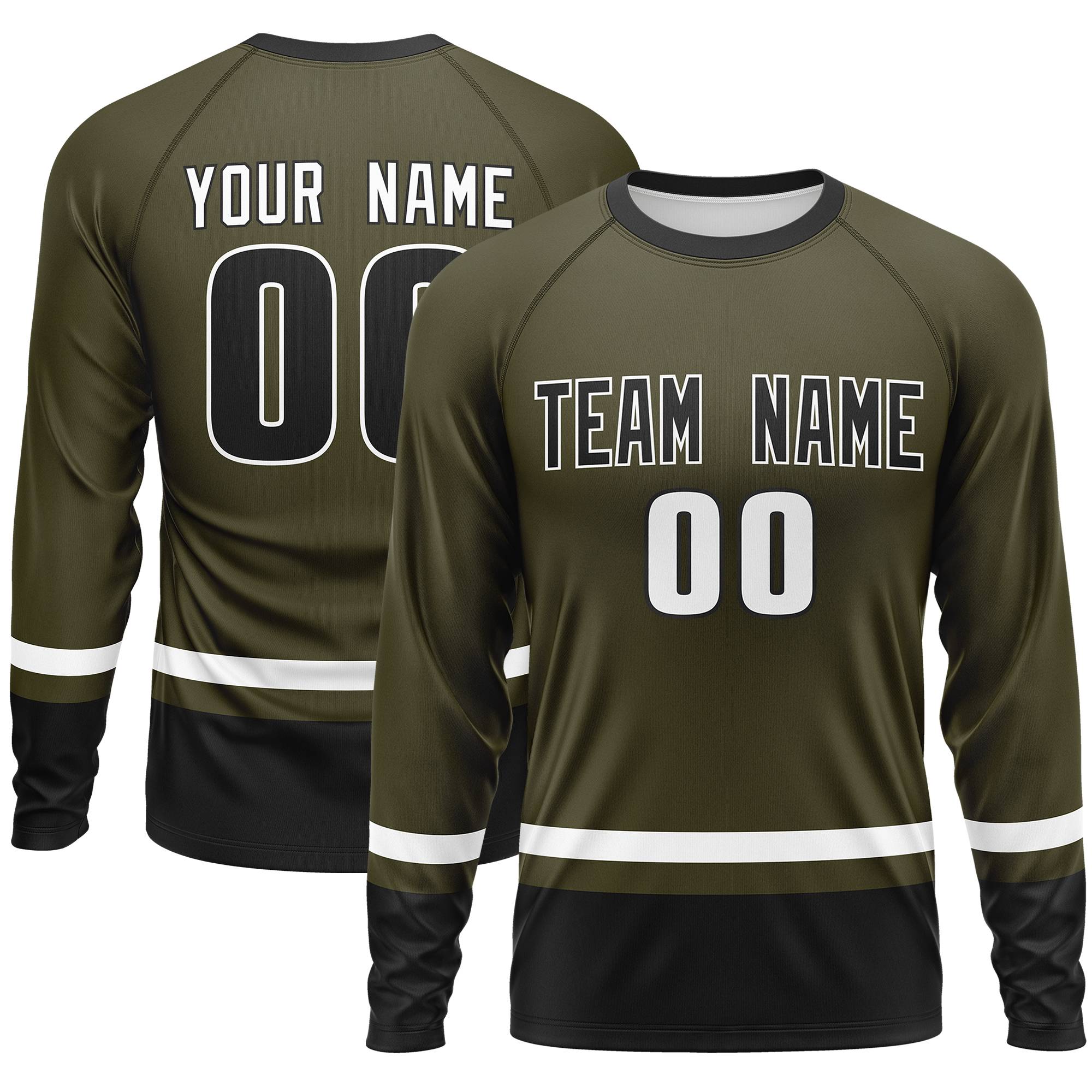 Custom Olive White-Black Color Block Design Long Sleeve Performance T-Shirt | KXKSHOP