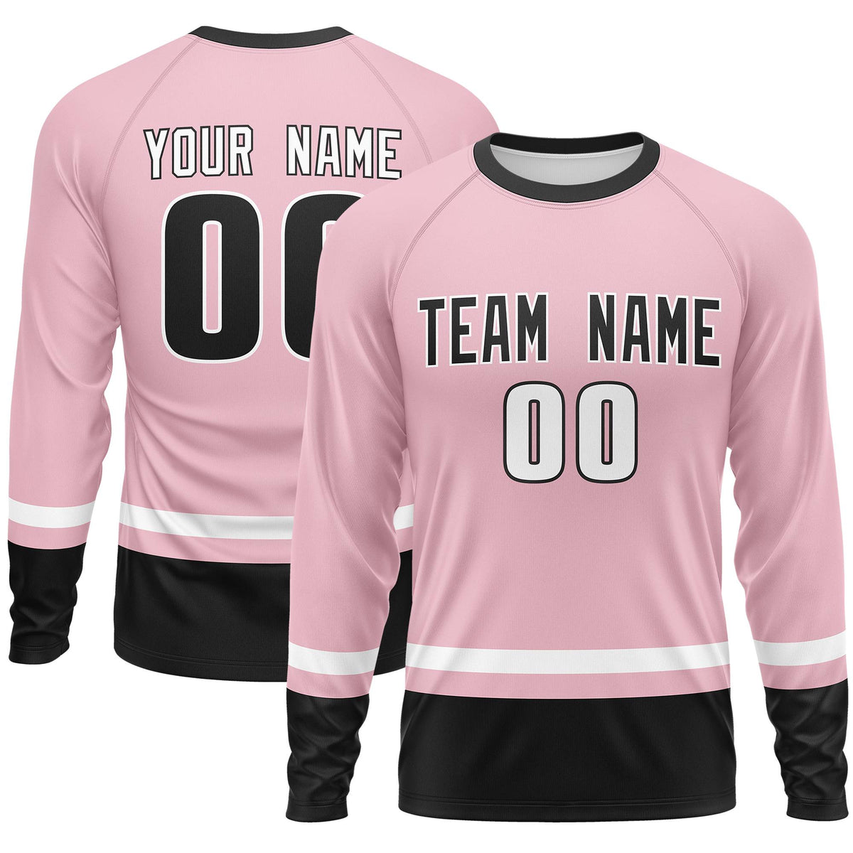 Custom Light Pink White-Black Color Block Design Long Sleeve Performance T-Shirt | KXKSHOP