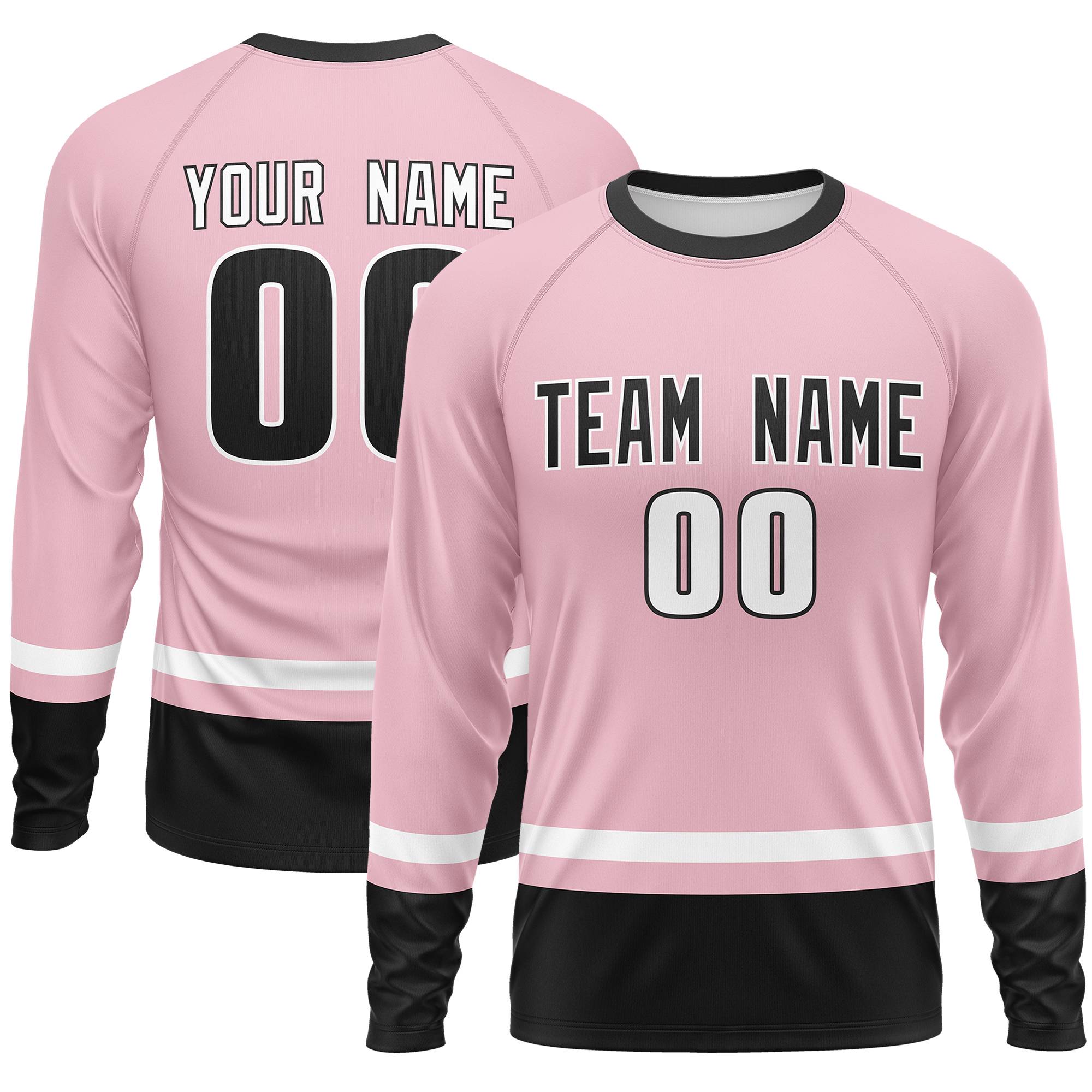 Custom Light Pink White-Black Color Block Design Long Sleeve Performance T-Shirt | KXKSHOP