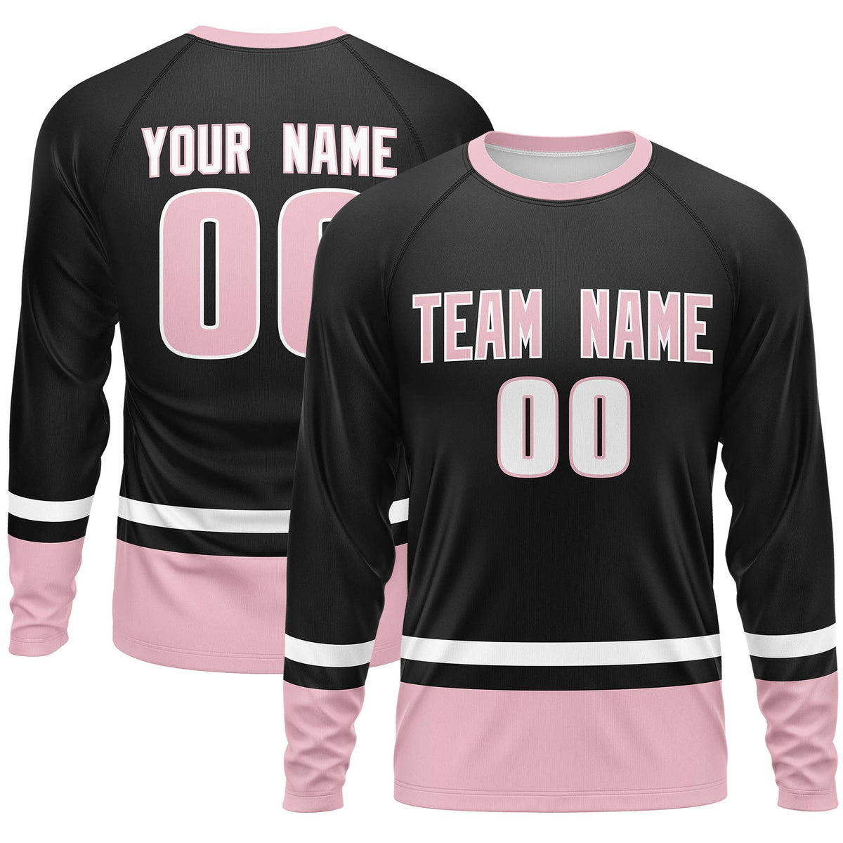 Custom Black White-Light Pink Color Block Design Long Sleeve Performance T-Shirt | KXKSHOP