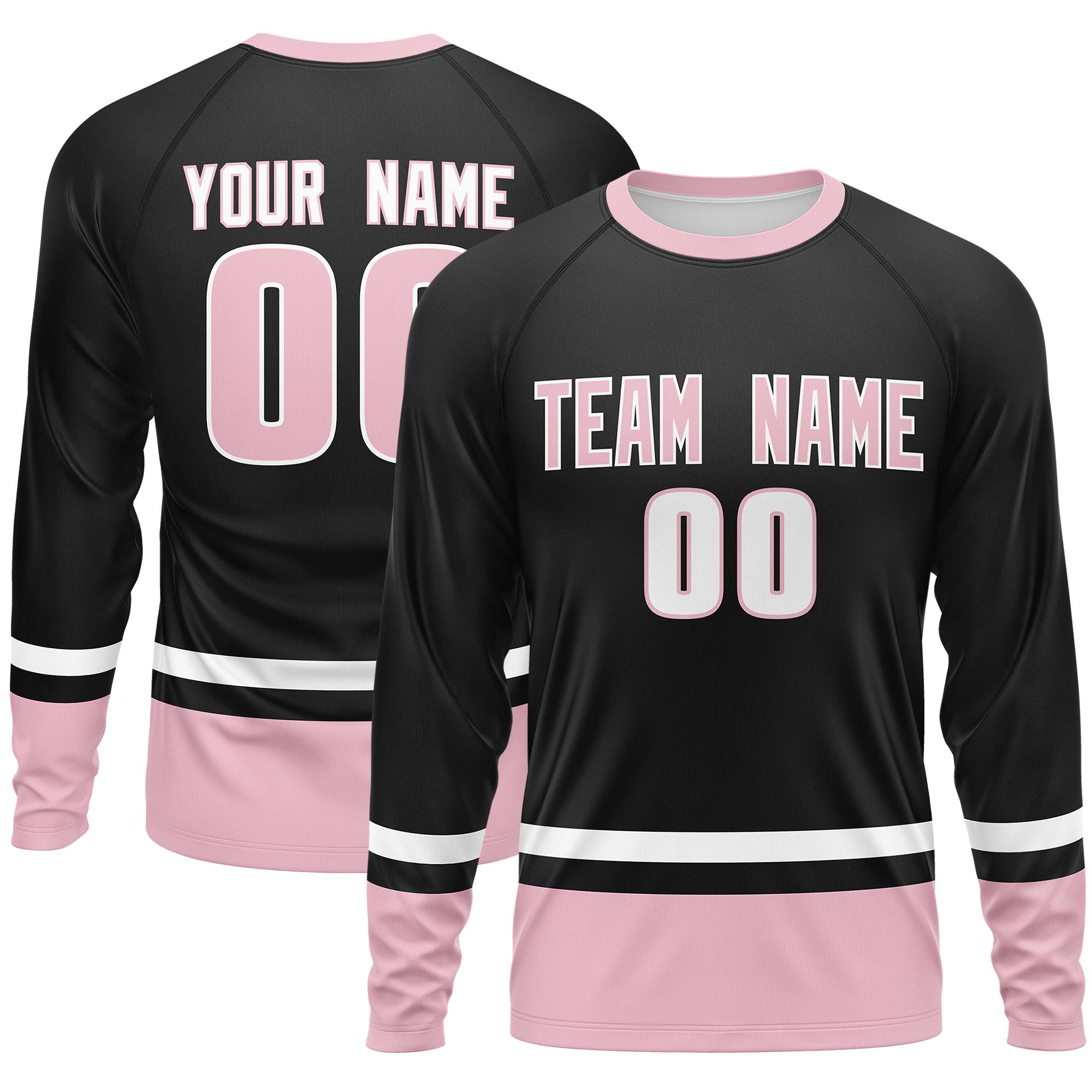 Custom Black White-Light Pink Color Block Design Long Sleeve Performance T-Shirt | KXKSHOP