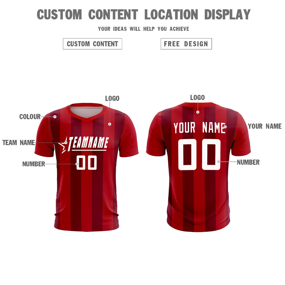 Custom Red Crimson Vertical Stripes Casual Outdoor Football Sets Jersey