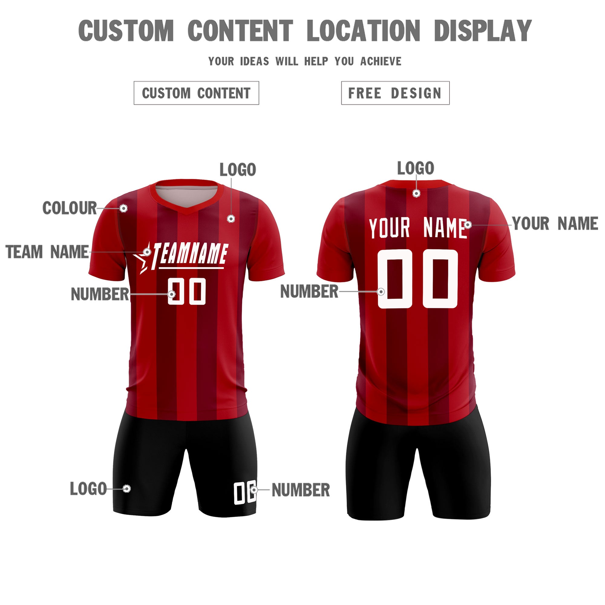 Custom Red Crimson Vertical Stripes Casual Outdoor Football Sets Jersey