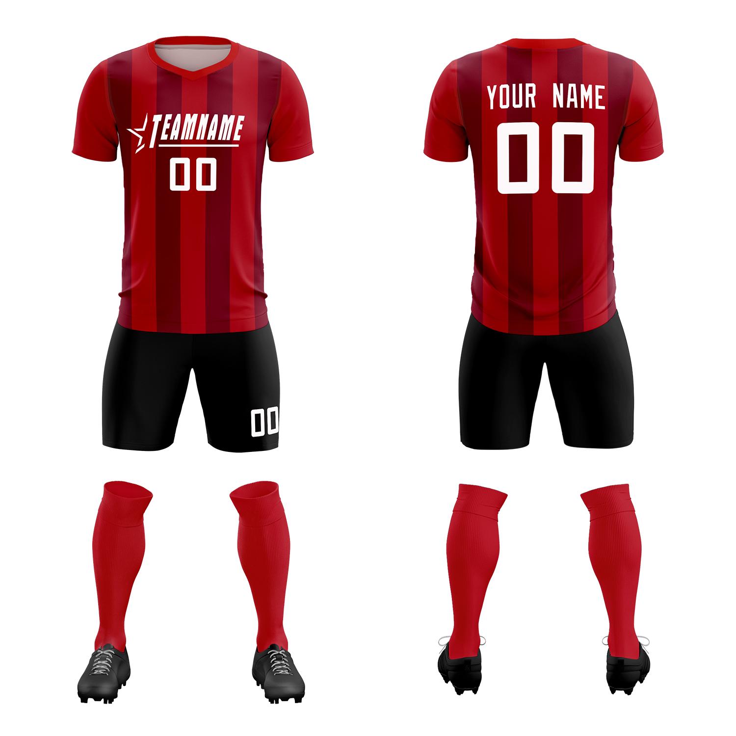 Custom Red Crimson Vertical Stripes Casual Outdoor Football Sets Jersey