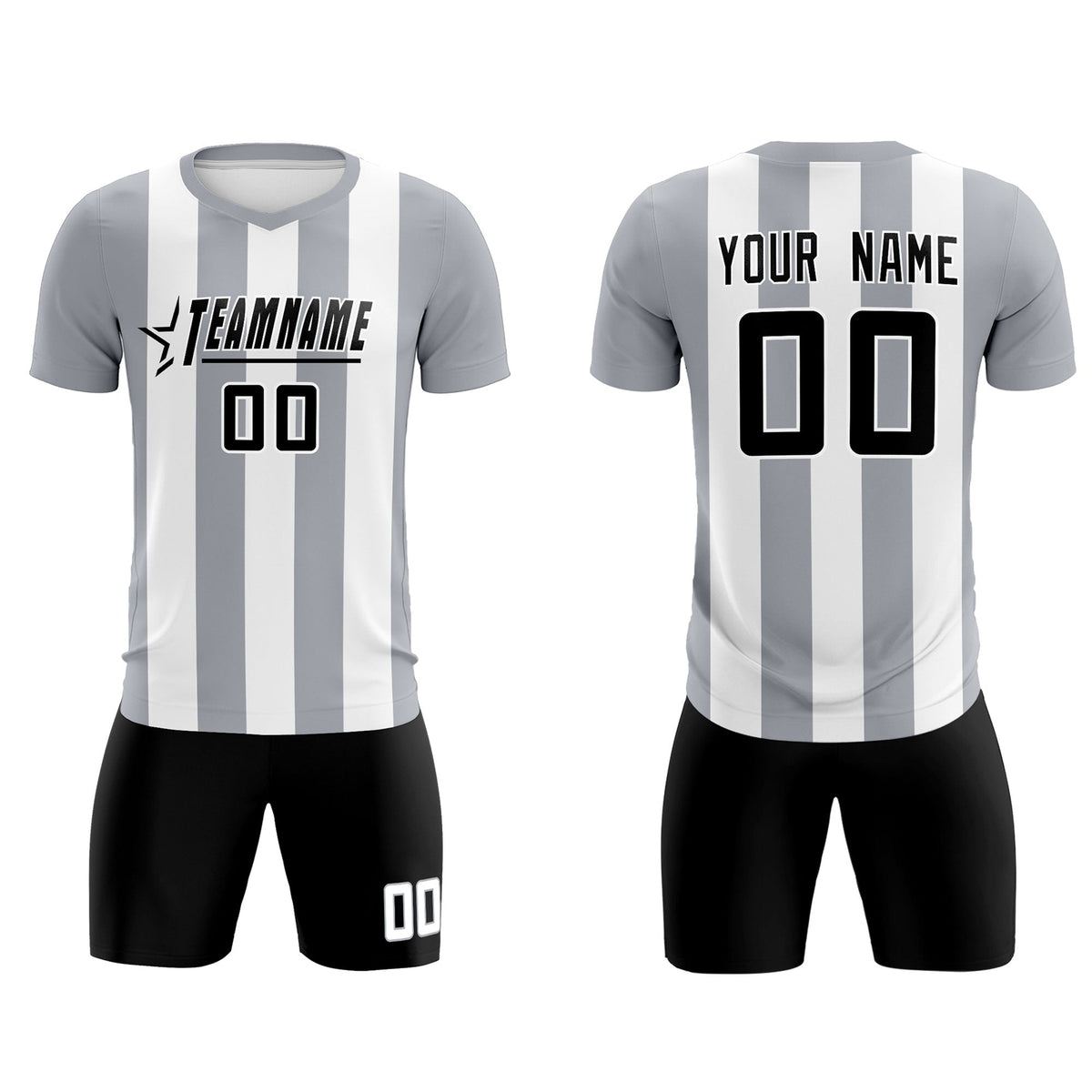 Custom White Gray Vertical Stripes Casual Outdoor Football Kits Jersey