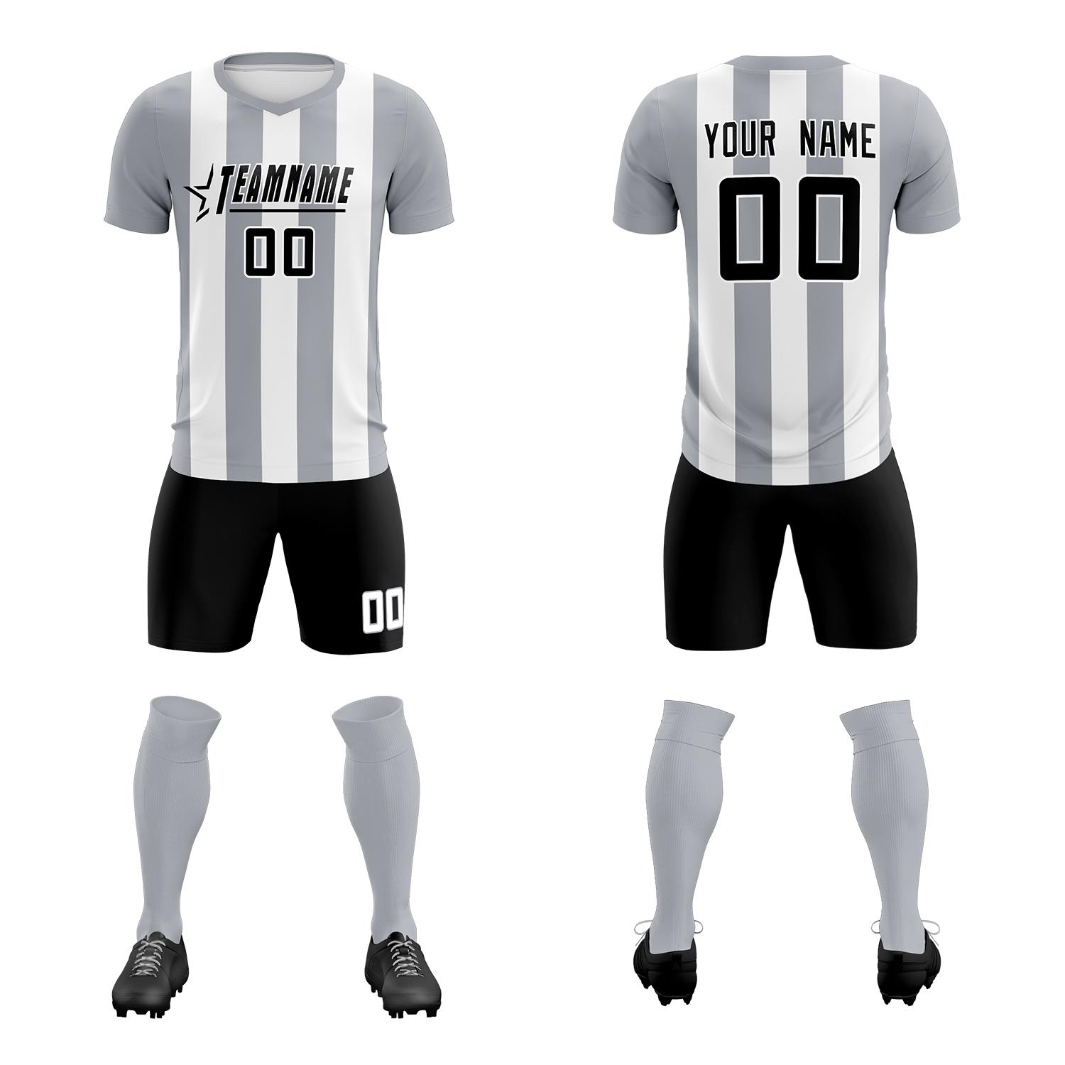 Custom White Gray Vertical Stripes Casual Outdoor Football Kits Jersey