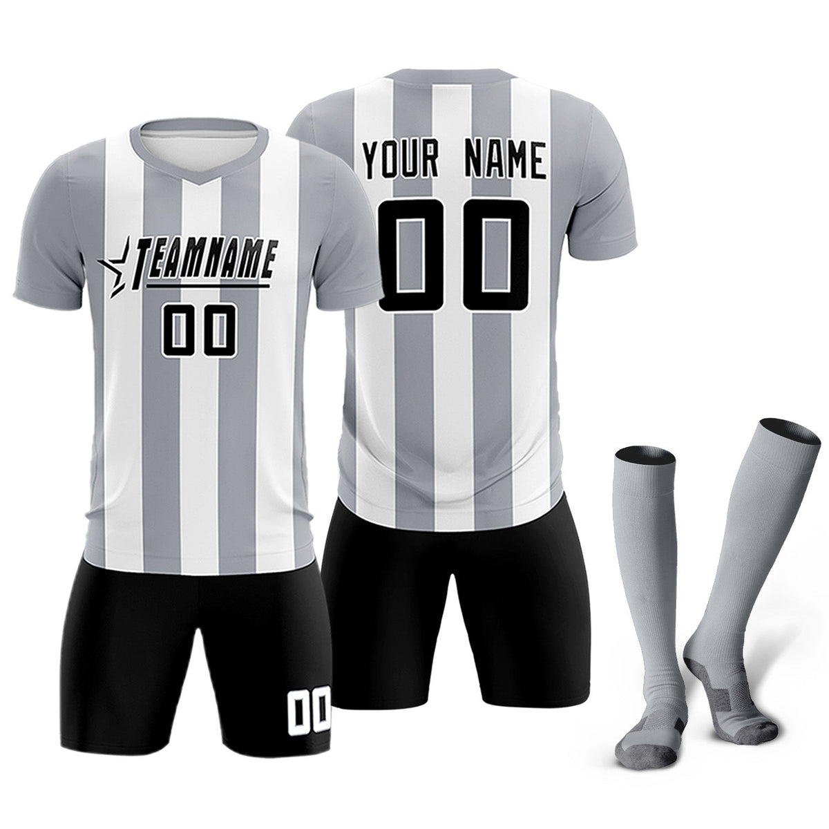 Custom White Gray Vertical Stripes Casual Outdoor Football Kits Jersey