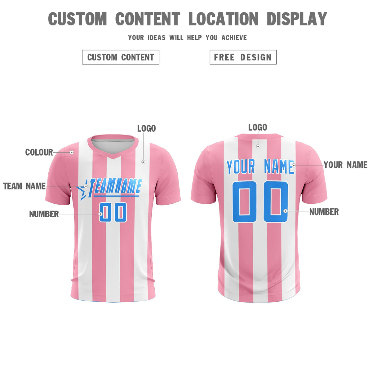 Custom White Light Pink Vertical Stripes Casual Outdoor Football Kits Jersey
