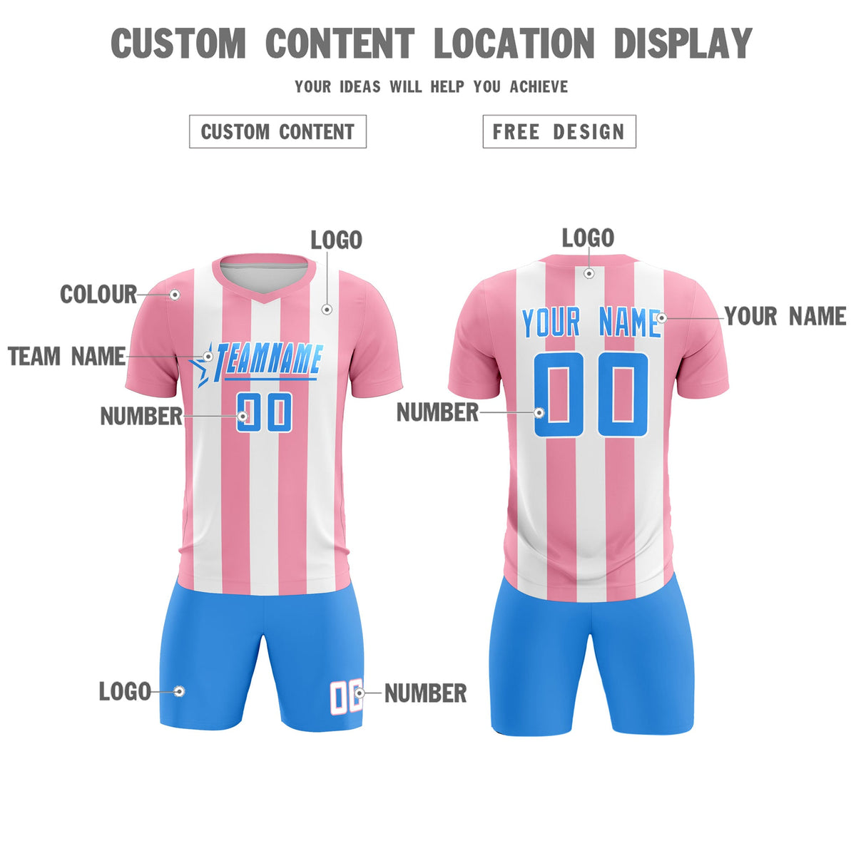 Custom White Light Pink Vertical Stripes Casual Outdoor Football Kits Jersey