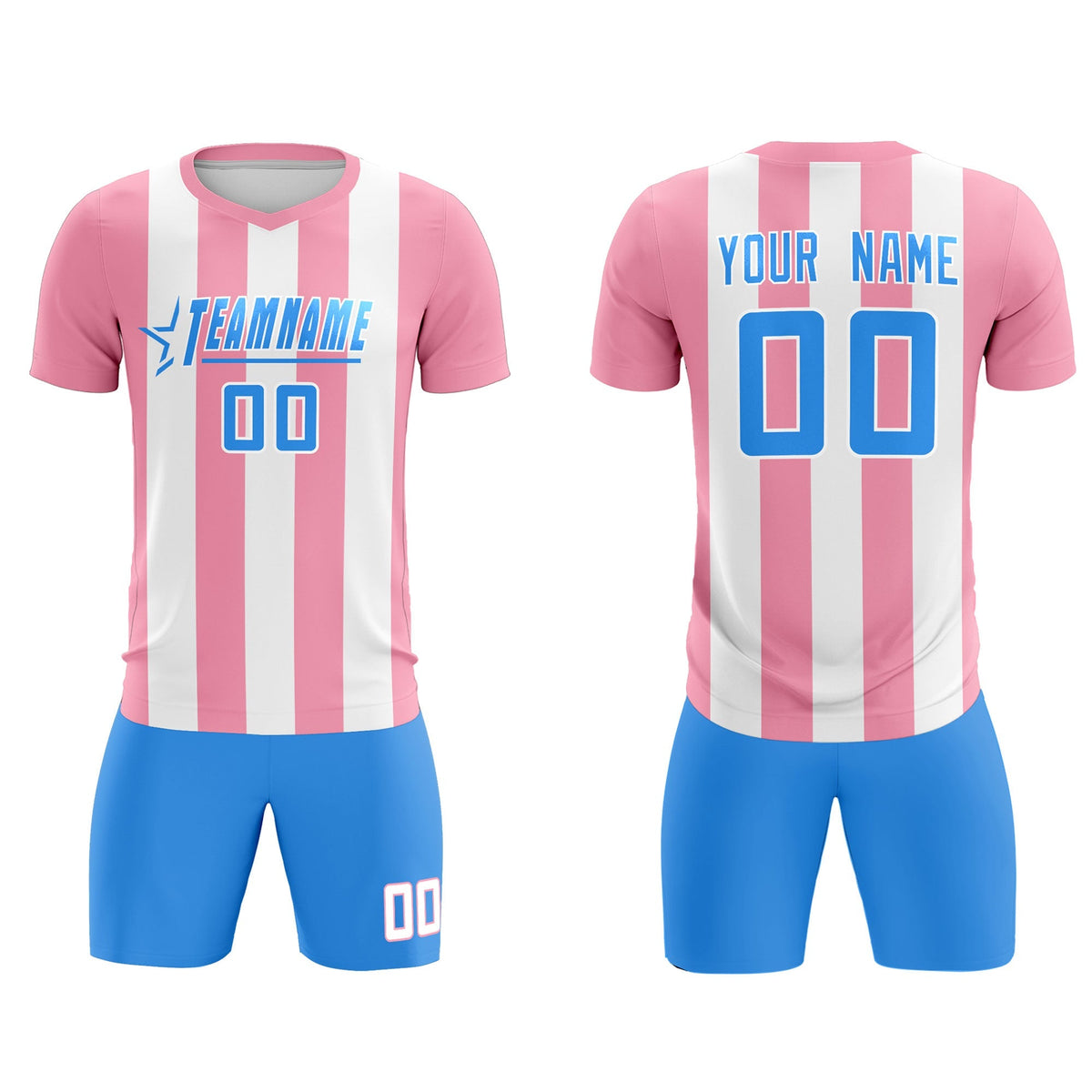 Custom White Light Pink Vertical Stripes Casual Outdoor Football Kits Jersey