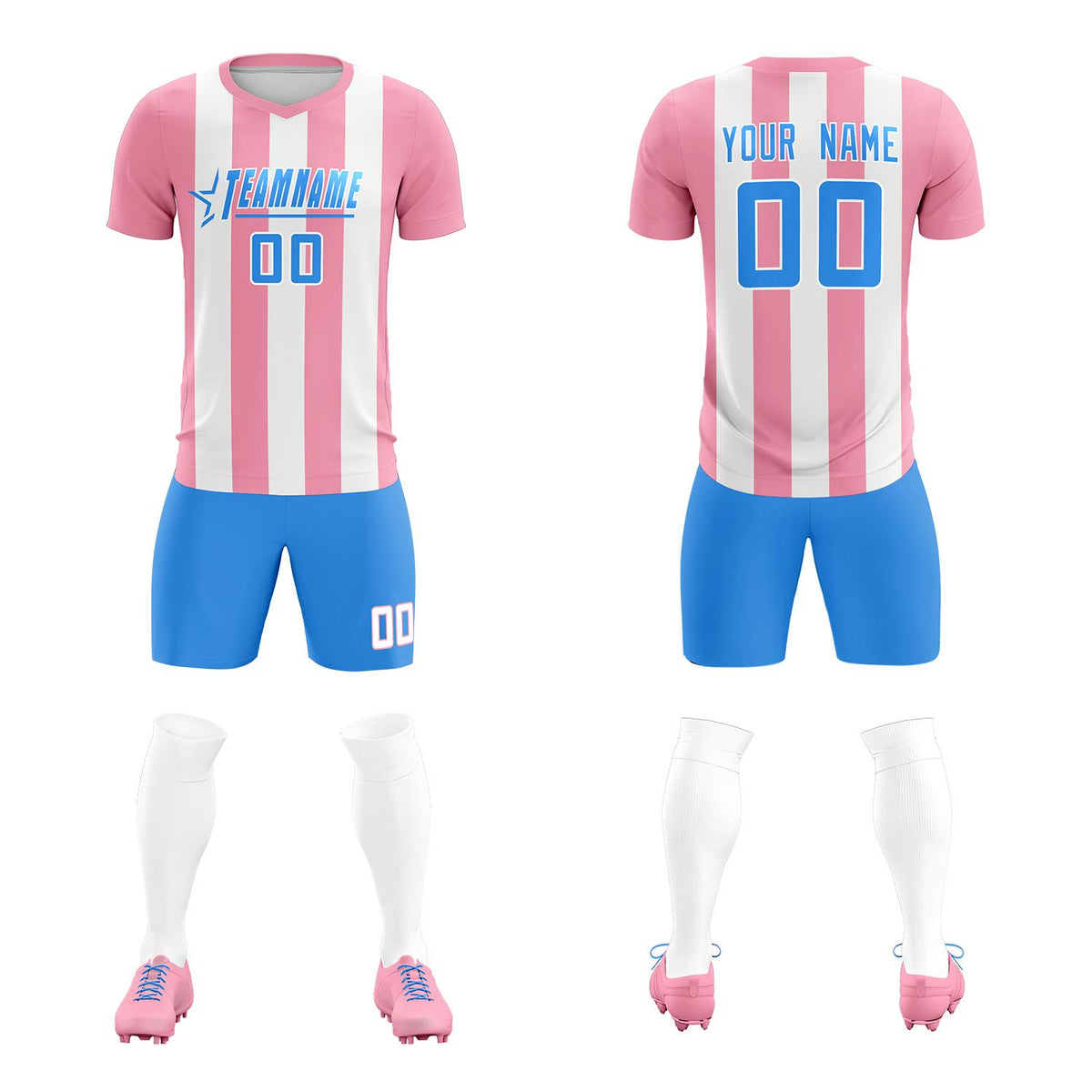 Custom White Light Pink Vertical Stripes Casual Outdoor Football Kits Jersey