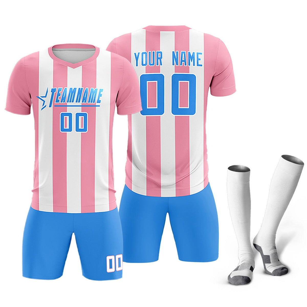 Custom White Light Pink Vertical Stripes Casual Outdoor Football Kits Jersey