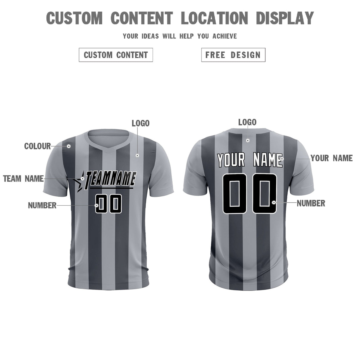 Custom Gray Dark Gray Vertical Stripes Casual Outdoor Football Kits Jersey