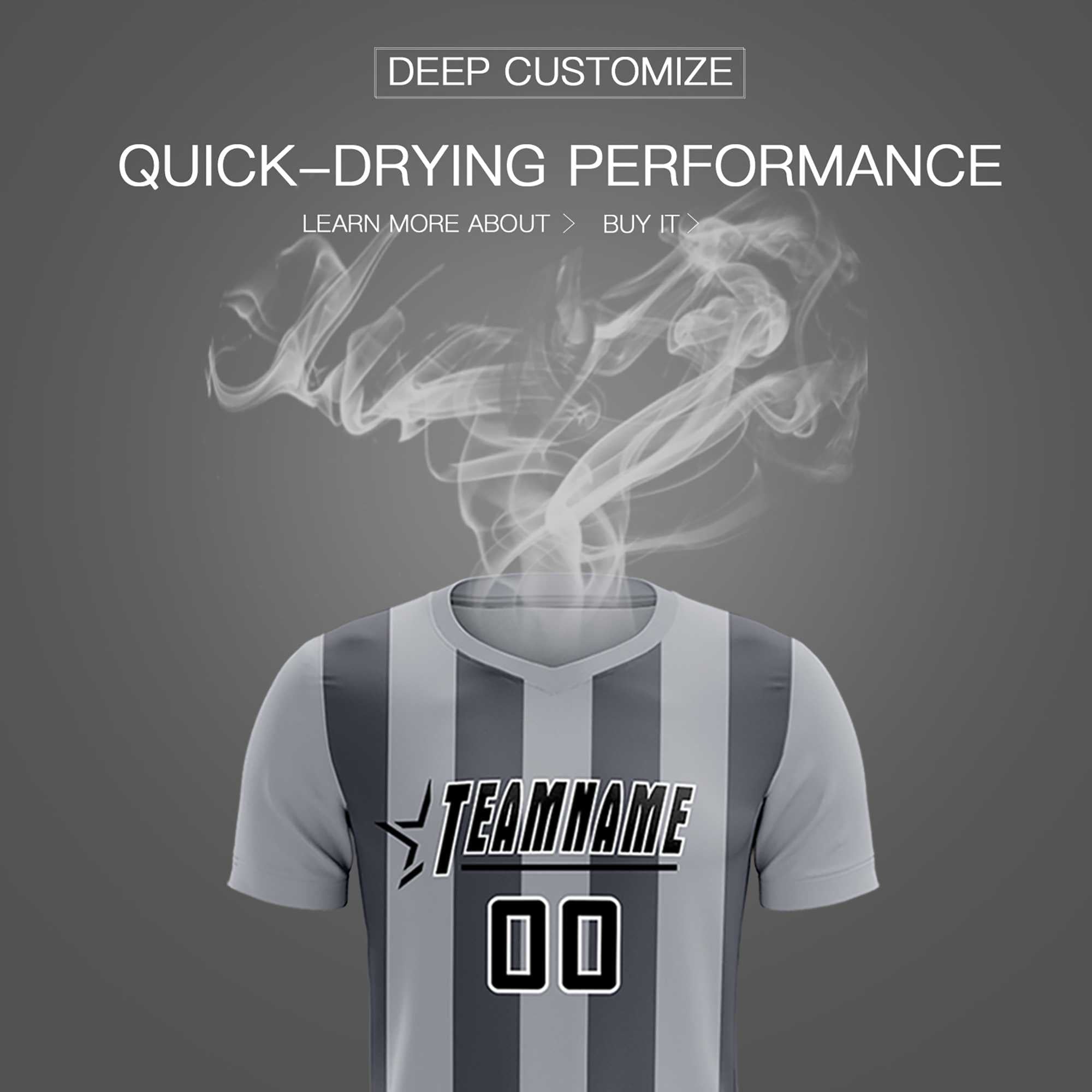 Custom Gray Dark Gray Vertical Stripes Casual Outdoor Football Kits Jersey