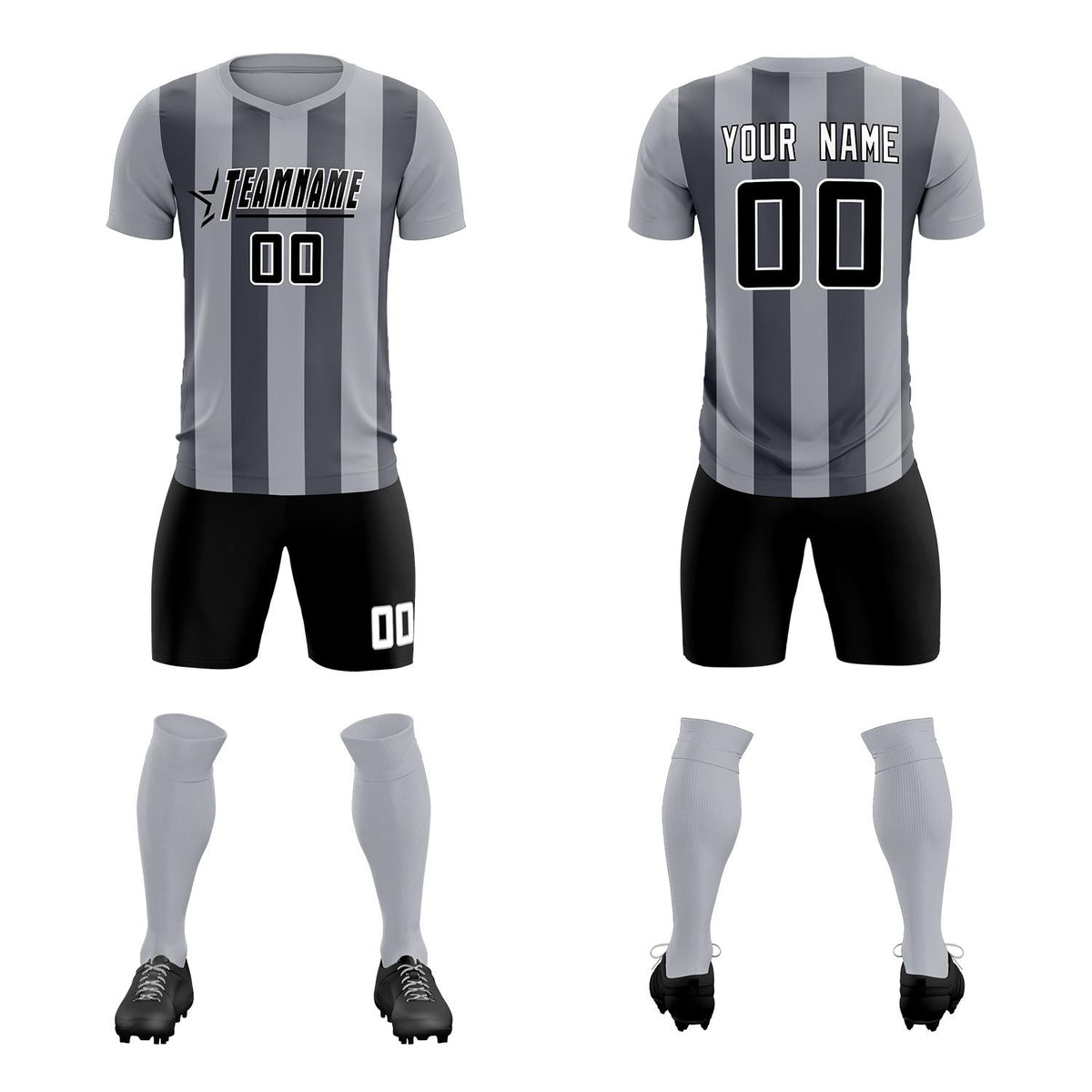 Custom Gray Dark Gray Vertical Stripes Casual Outdoor Football Kits Jersey