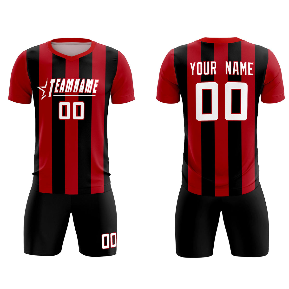 Custom Red Black Vertical Stripes Casual Outdoor Football Kits Jersey