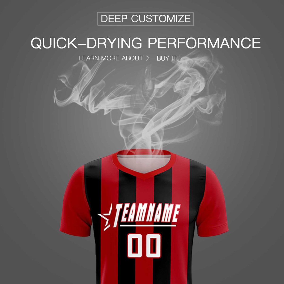 Custom Red Black Vertical Stripes Casual Outdoor Football Kits Jersey