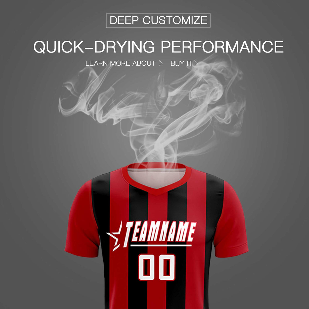 Custom Red Black Vertical Stripes Casual Outdoor Football Kits Jersey