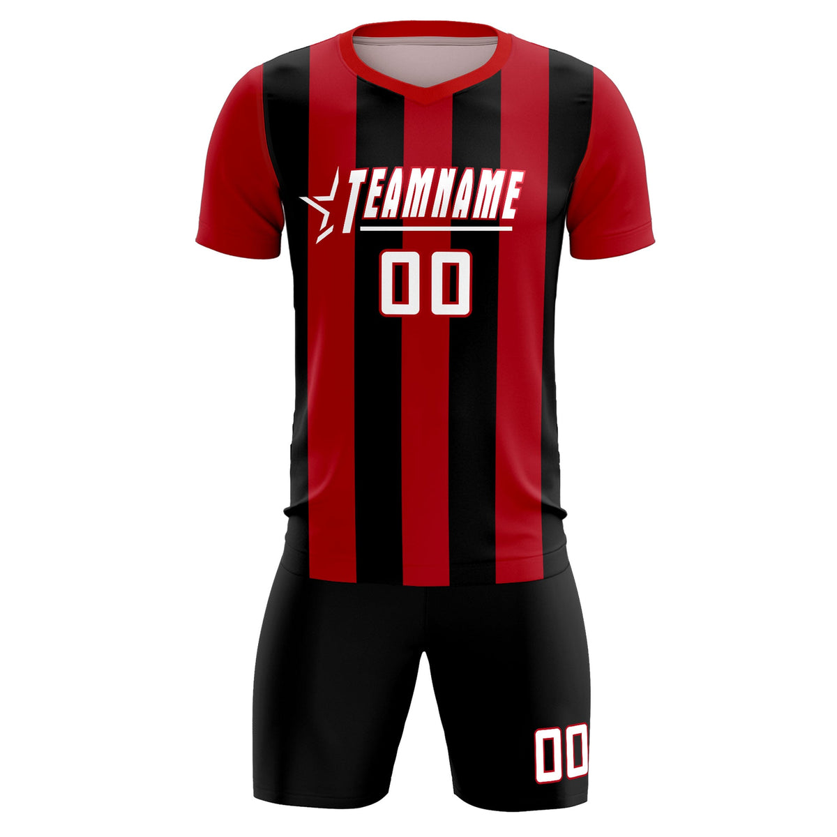 Custom Red Black Vertical Stripes Casual Outdoor Football Kits Jersey