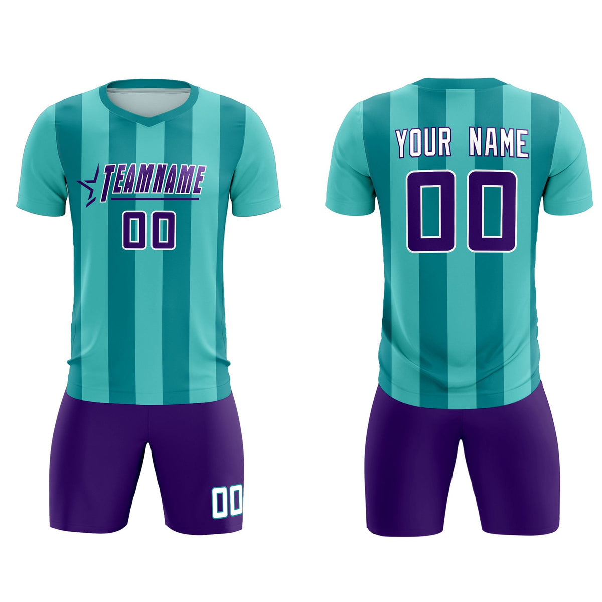 Custom Bright Green Aqua Vertical Stripes Casual Outdoor Football Kits Jersey