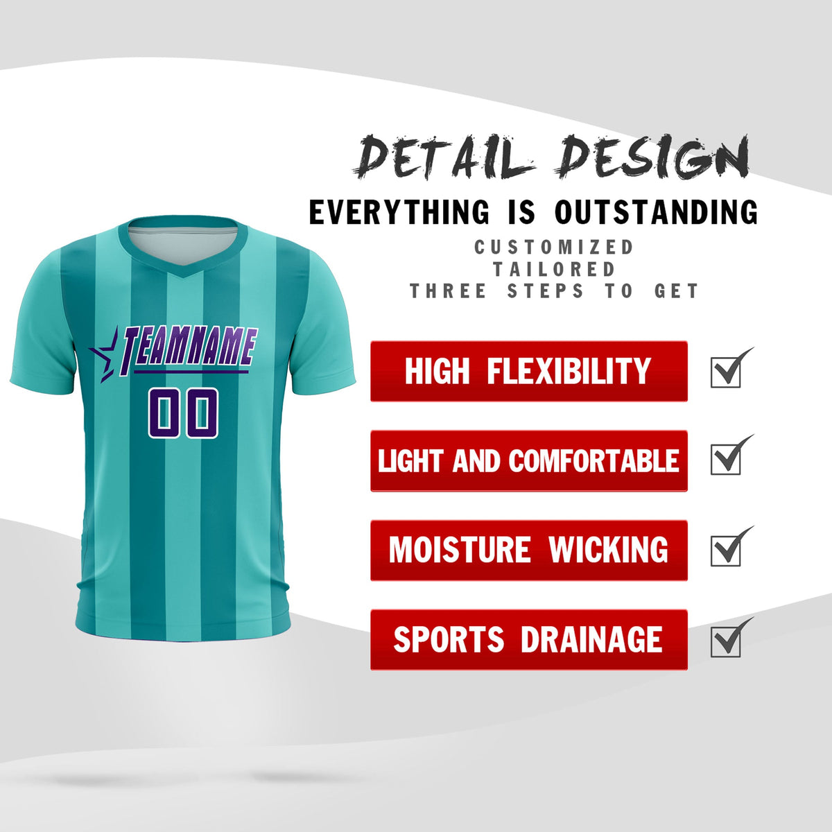 Custom Bright Green Aqua Vertical Stripes Casual Outdoor Football Kits Jersey