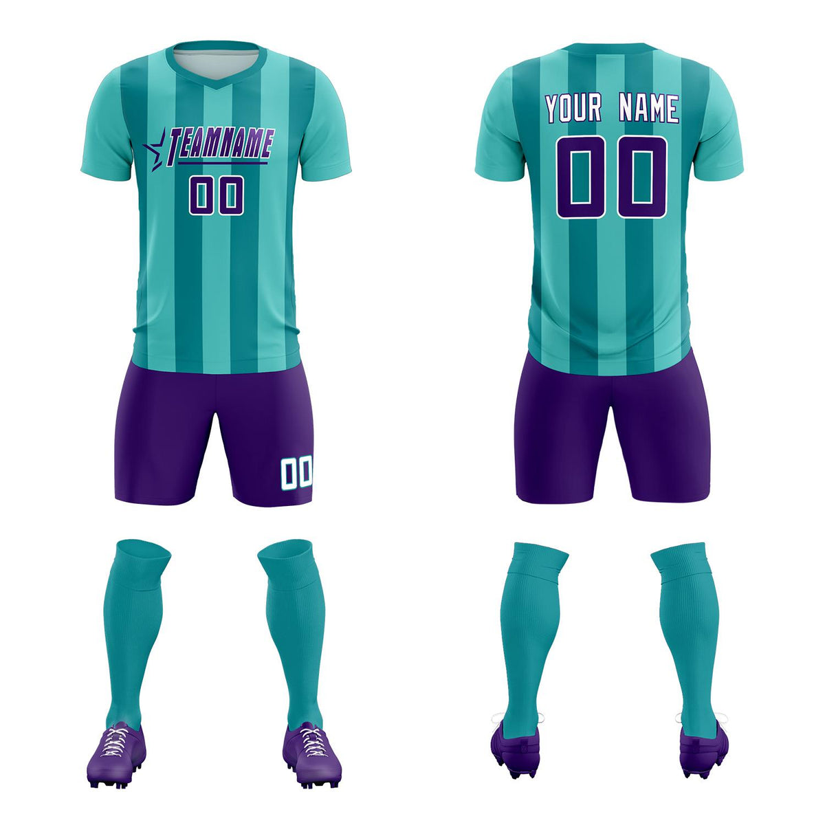 Custom Bright Green Aqua Vertical Stripes Casual Outdoor Football Kits Jersey
