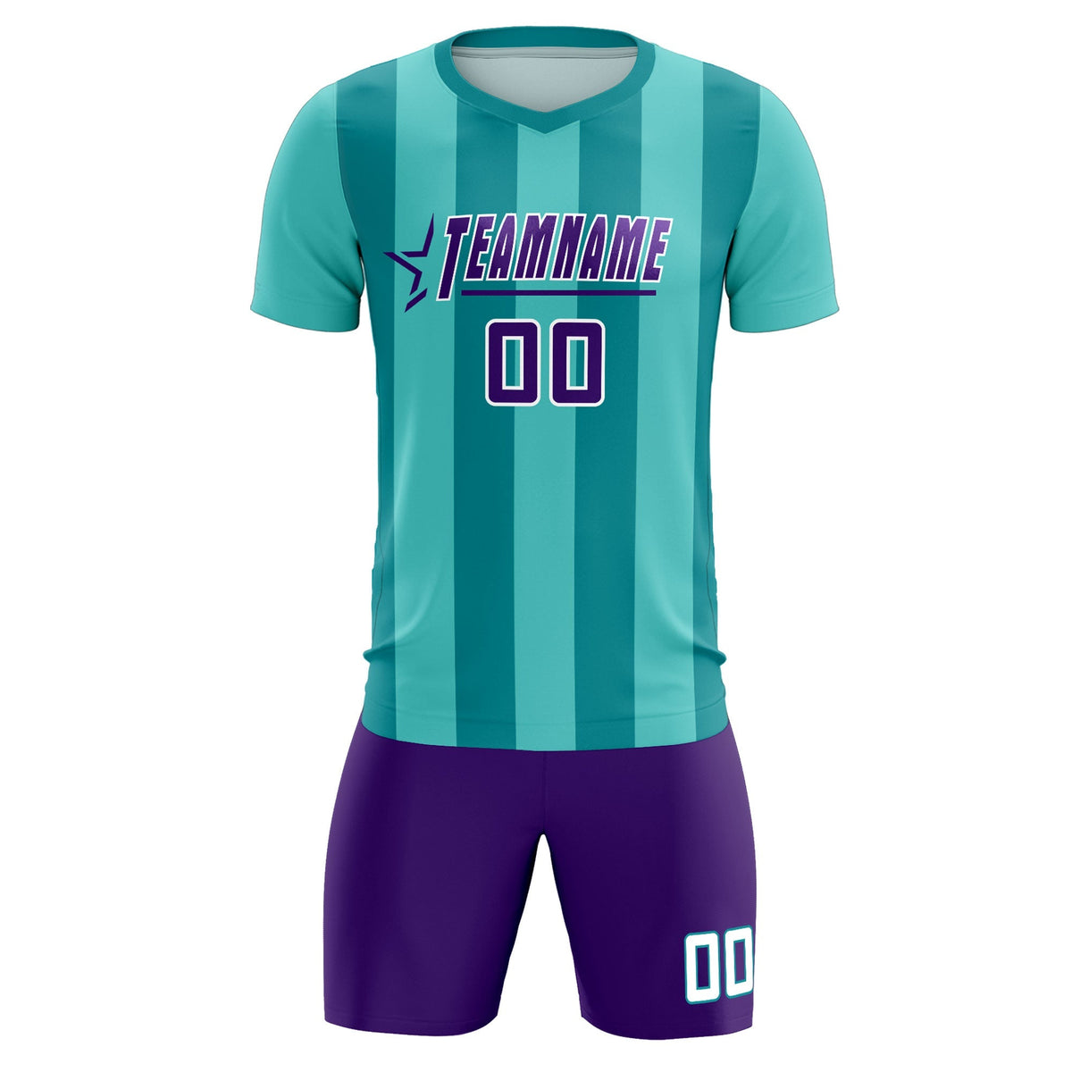 Custom Bright Green Aqua Vertical Stripes Casual Outdoor Football Kits Jersey