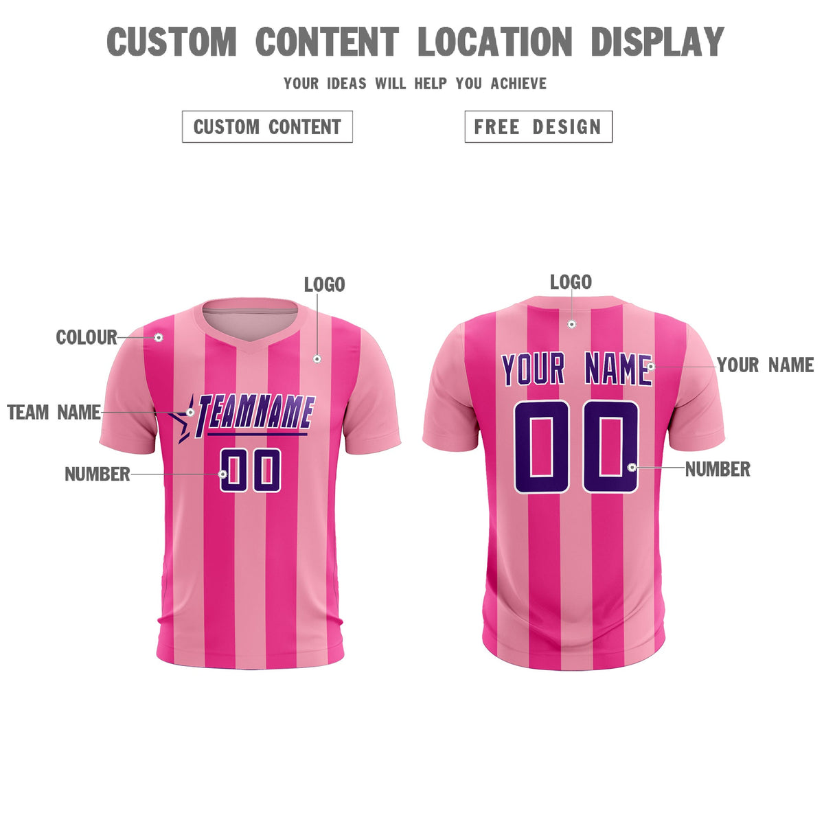 Custom Light Pink Pink Vertical Stripes Casual Outdoor Football Kits Jersey