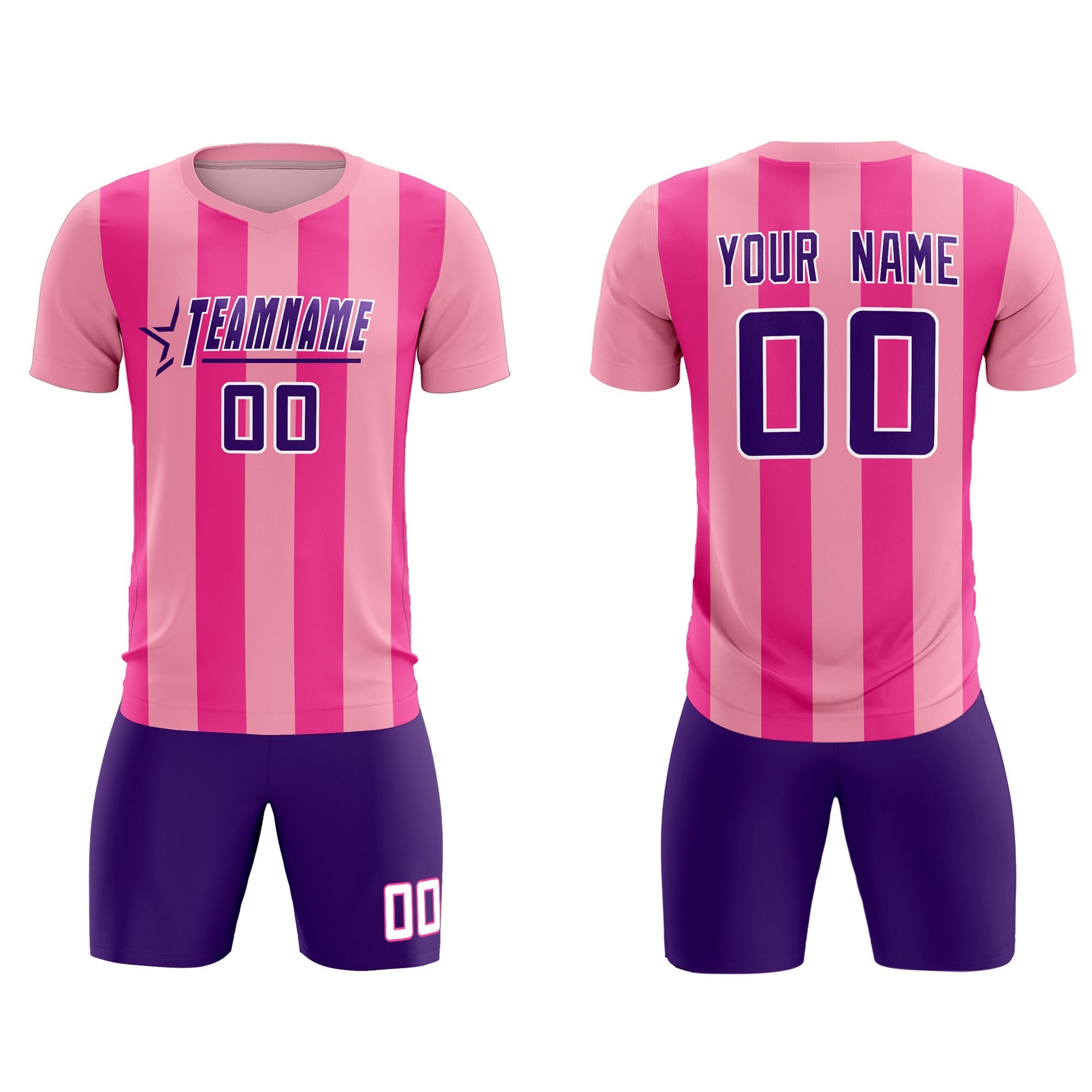 Custom Light Pink Pink Vertical Stripes Casual Outdoor Football Kits Jersey