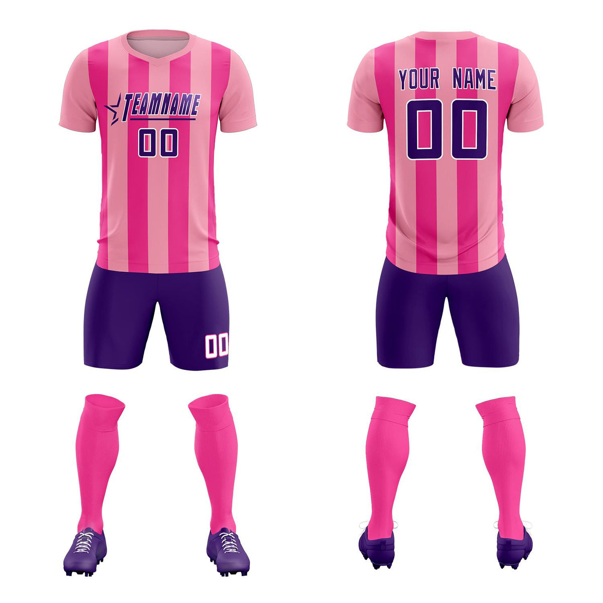 Custom Light Pink Pink Vertical Stripes Casual Outdoor Football Kits Jersey