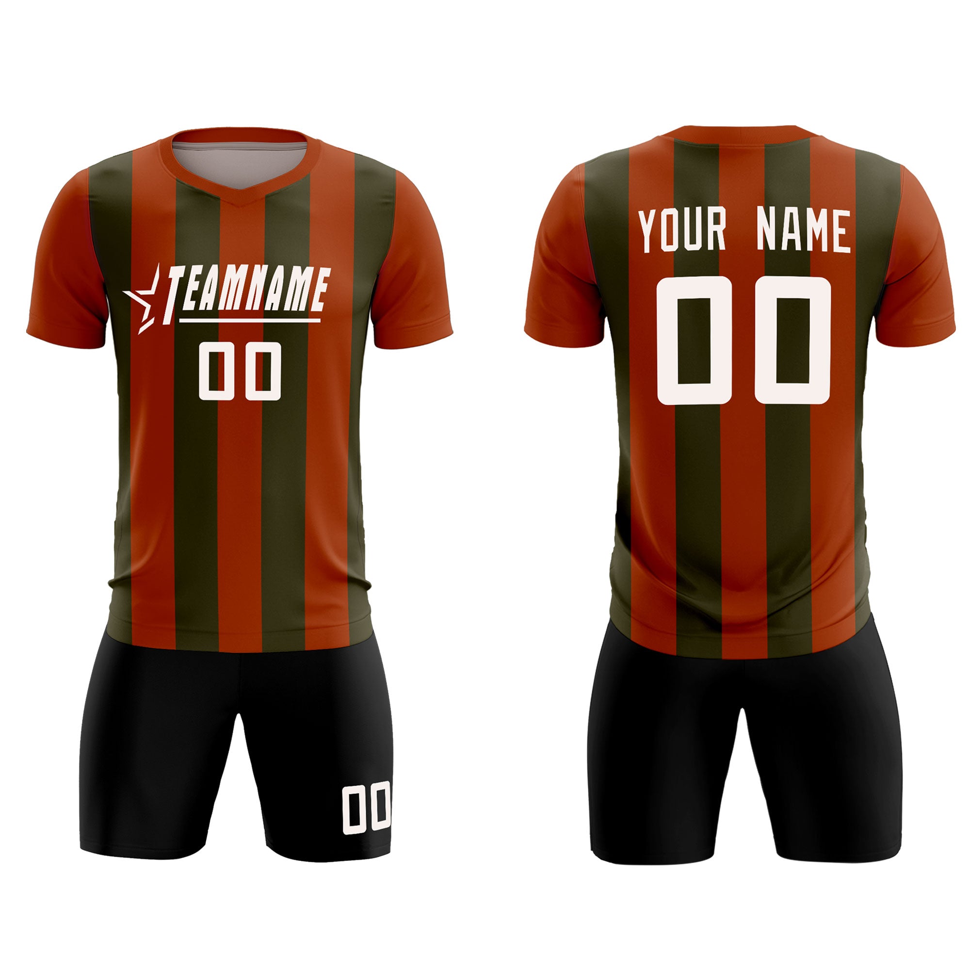Custom Texas Orange Olive Vertical Stripes Casual Outdoor Football Kits Jersey