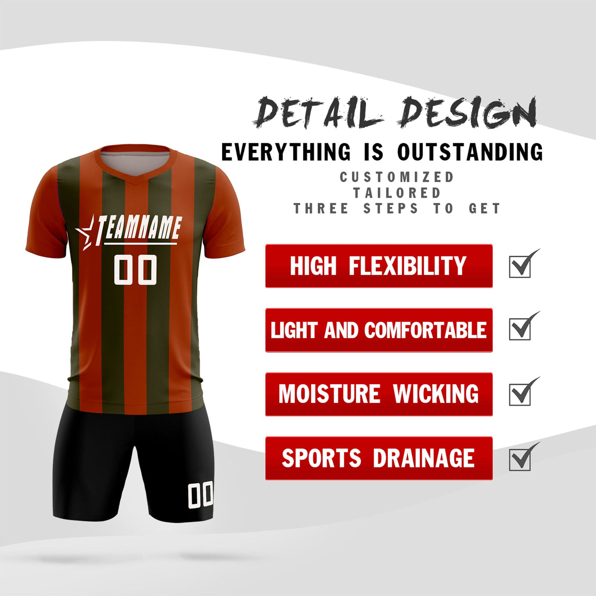 Custom Texas Orange Olive Vertical Stripes Casual Outdoor Football Kits Jersey