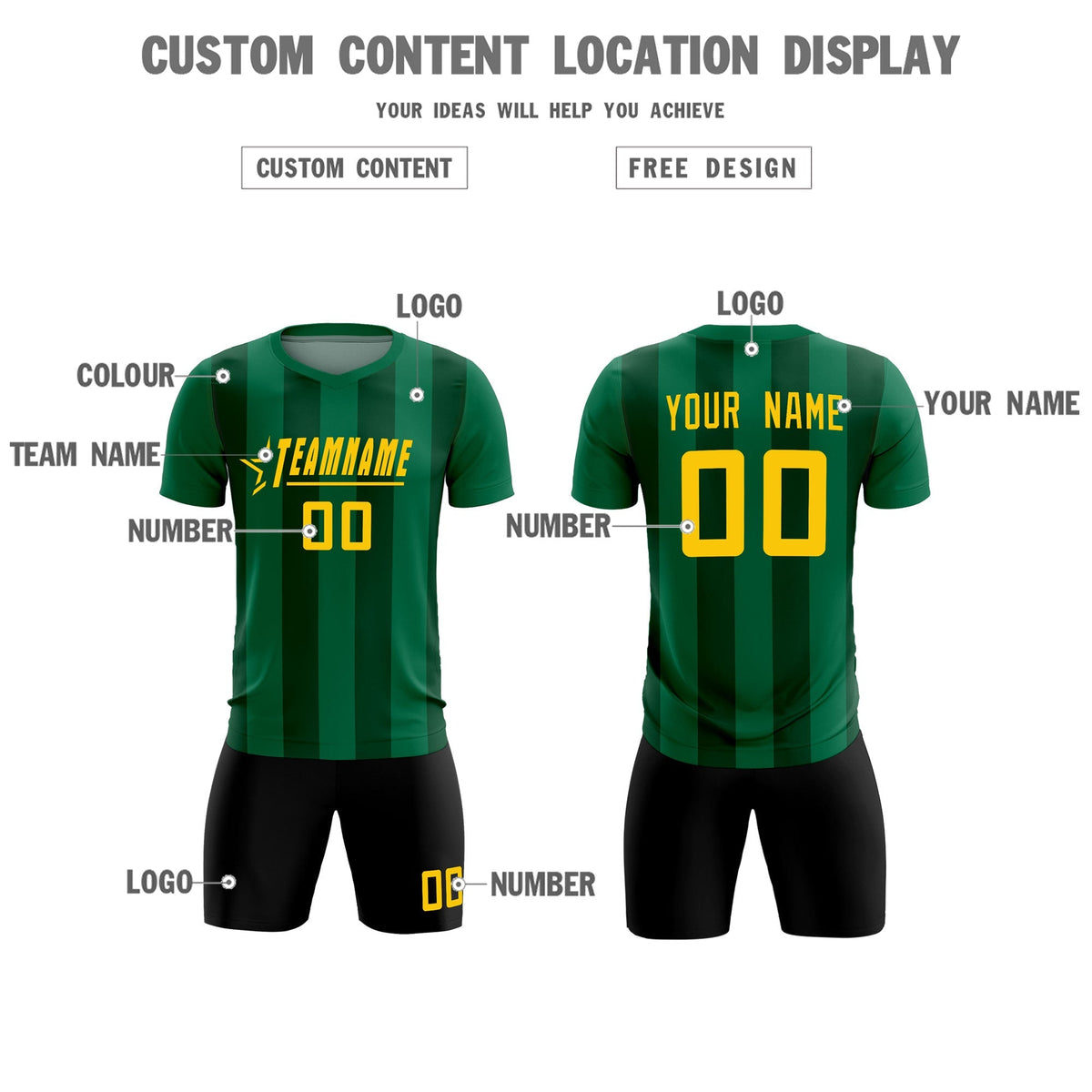 Custom Kelly Green Green Vertical Stripes Casual Outdoor Football Kits Jersey