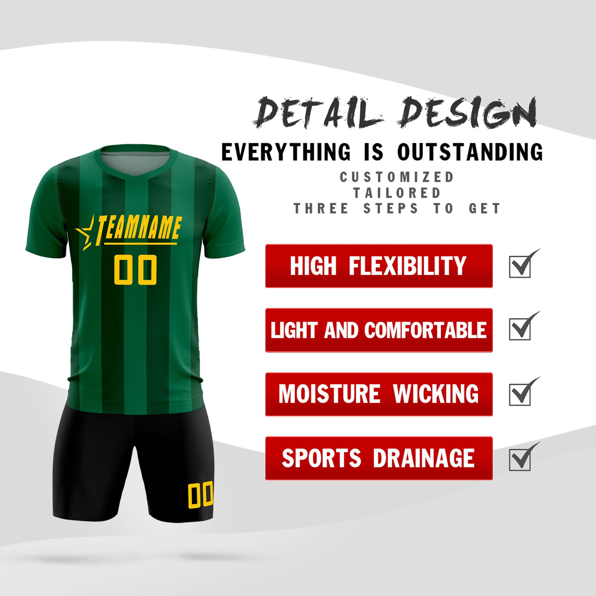 Custom Kelly Green Green Vertical Stripes Casual Outdoor Football Kits Jersey