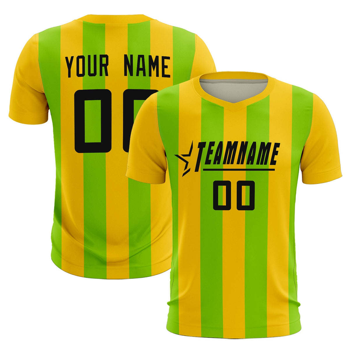 Custom Gold Neon Green Vertical Stripes Casual Outdoor Football Kits Jersey