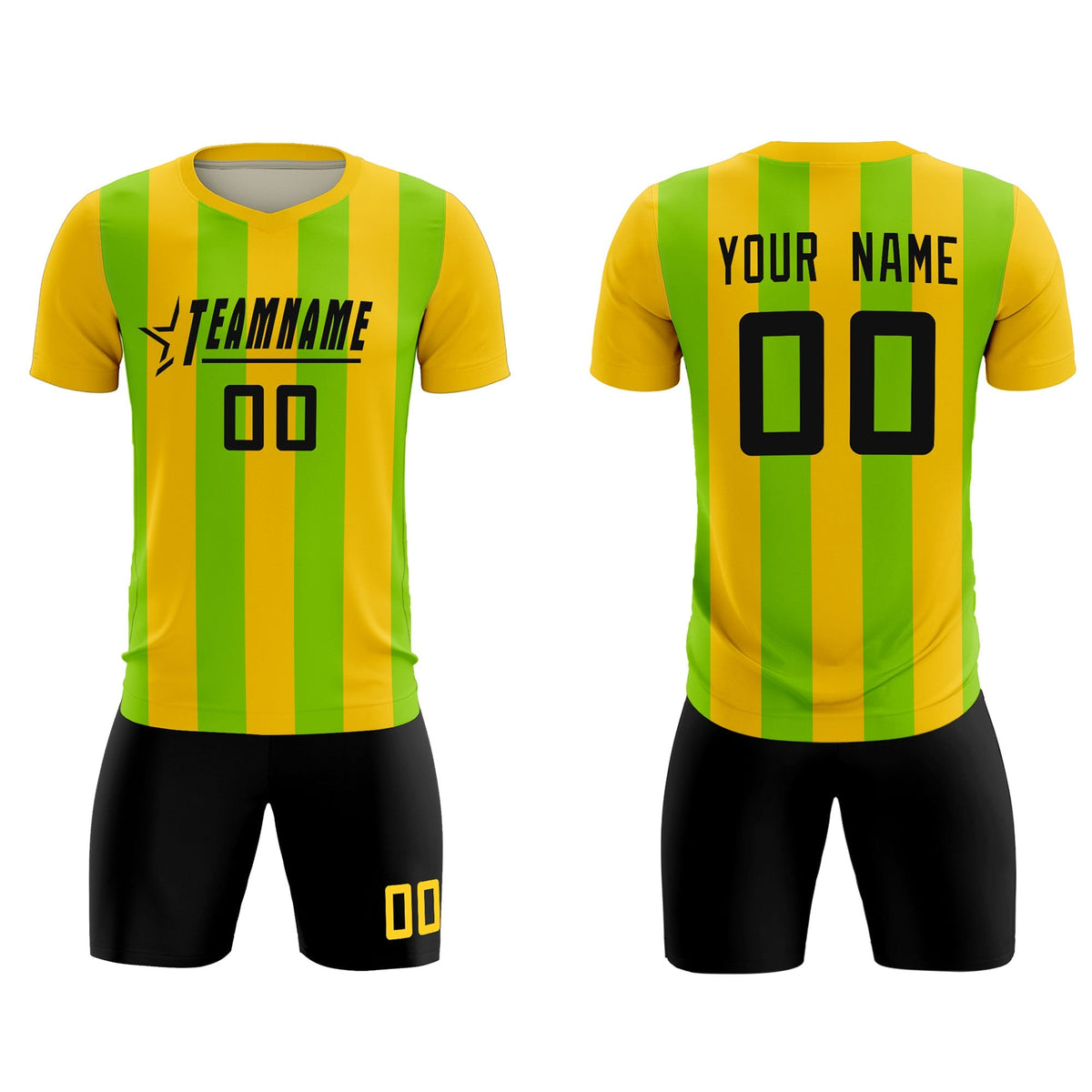 Custom Gold Neon Green Vertical Stripes Casual Outdoor Football Kits Jersey