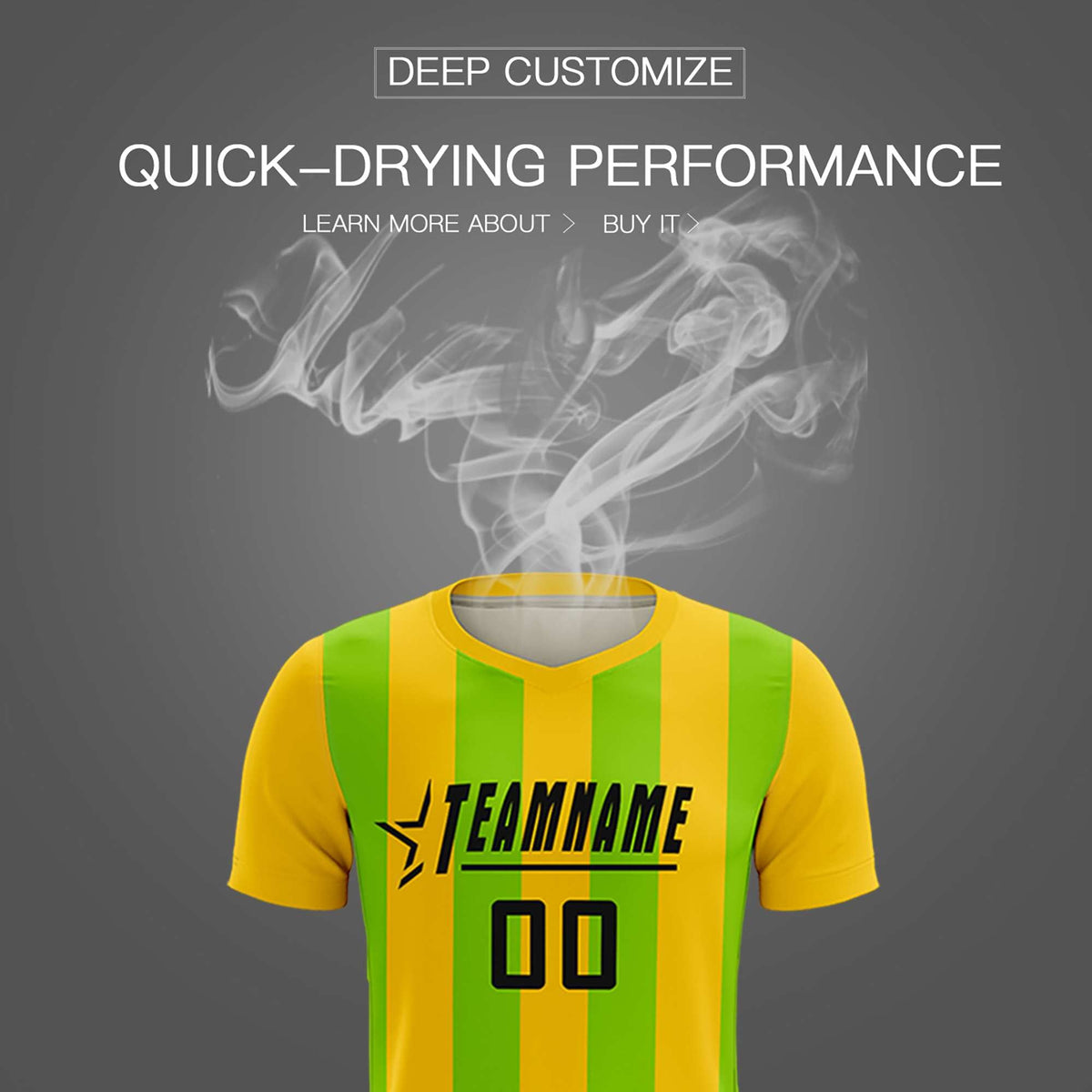 Custom Gold Neon Green Vertical Stripes Casual Outdoor Football Kits Jersey