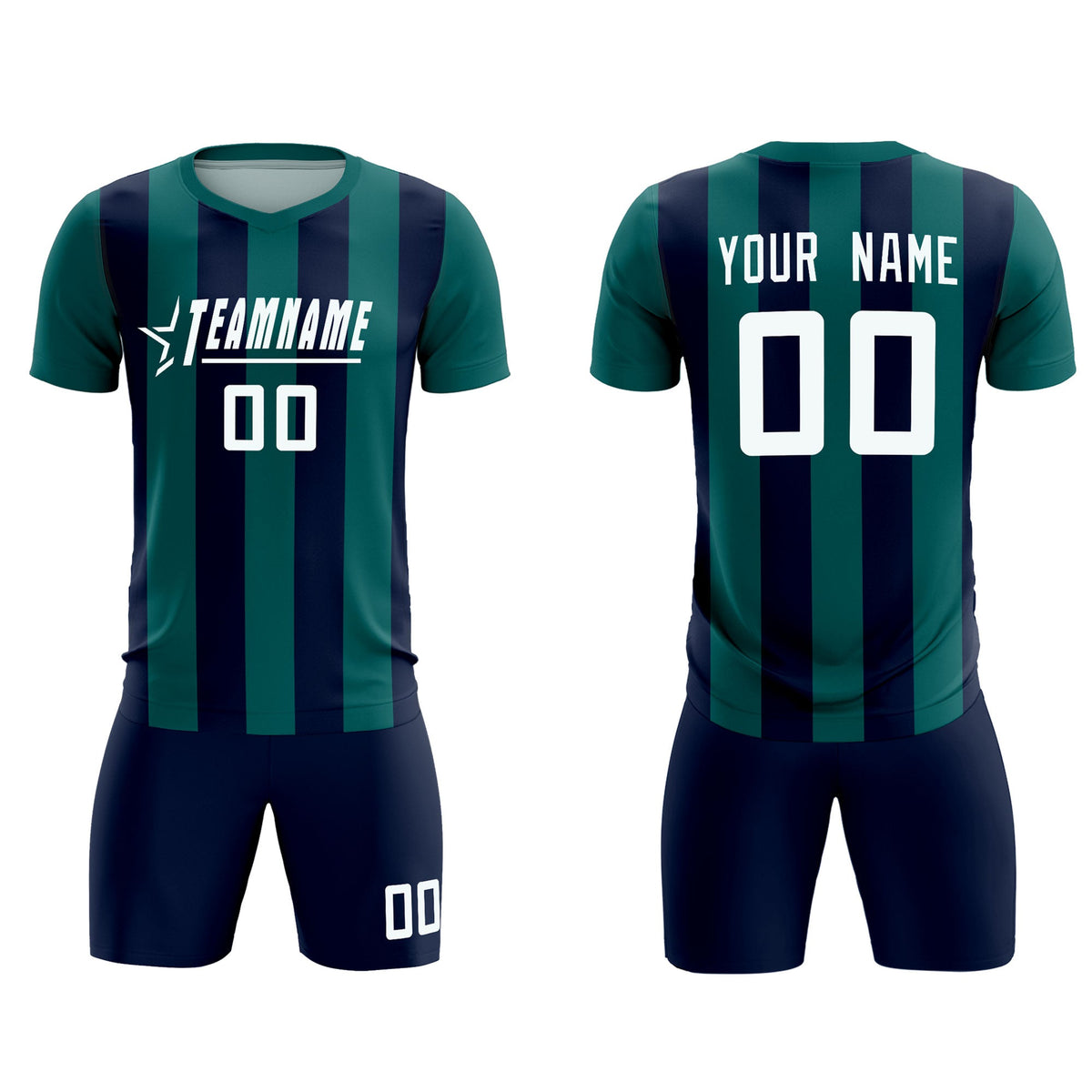Custom Aqua Navy Vertical Stripes Casual Outdoor Football Kits Jersey