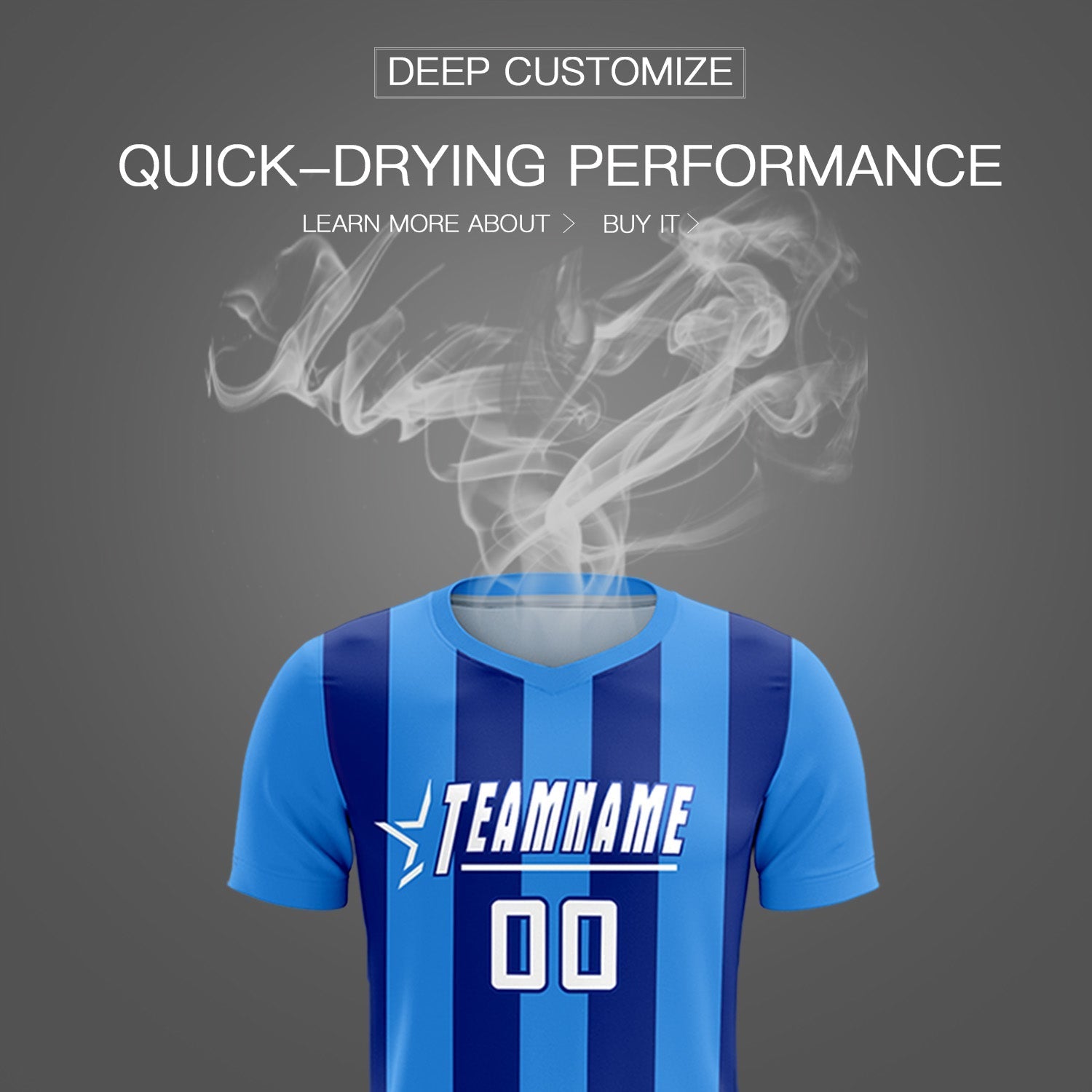 Custom Powder Blue Royal Vertical Stripes Casual Outdoor Football Kits Jersey