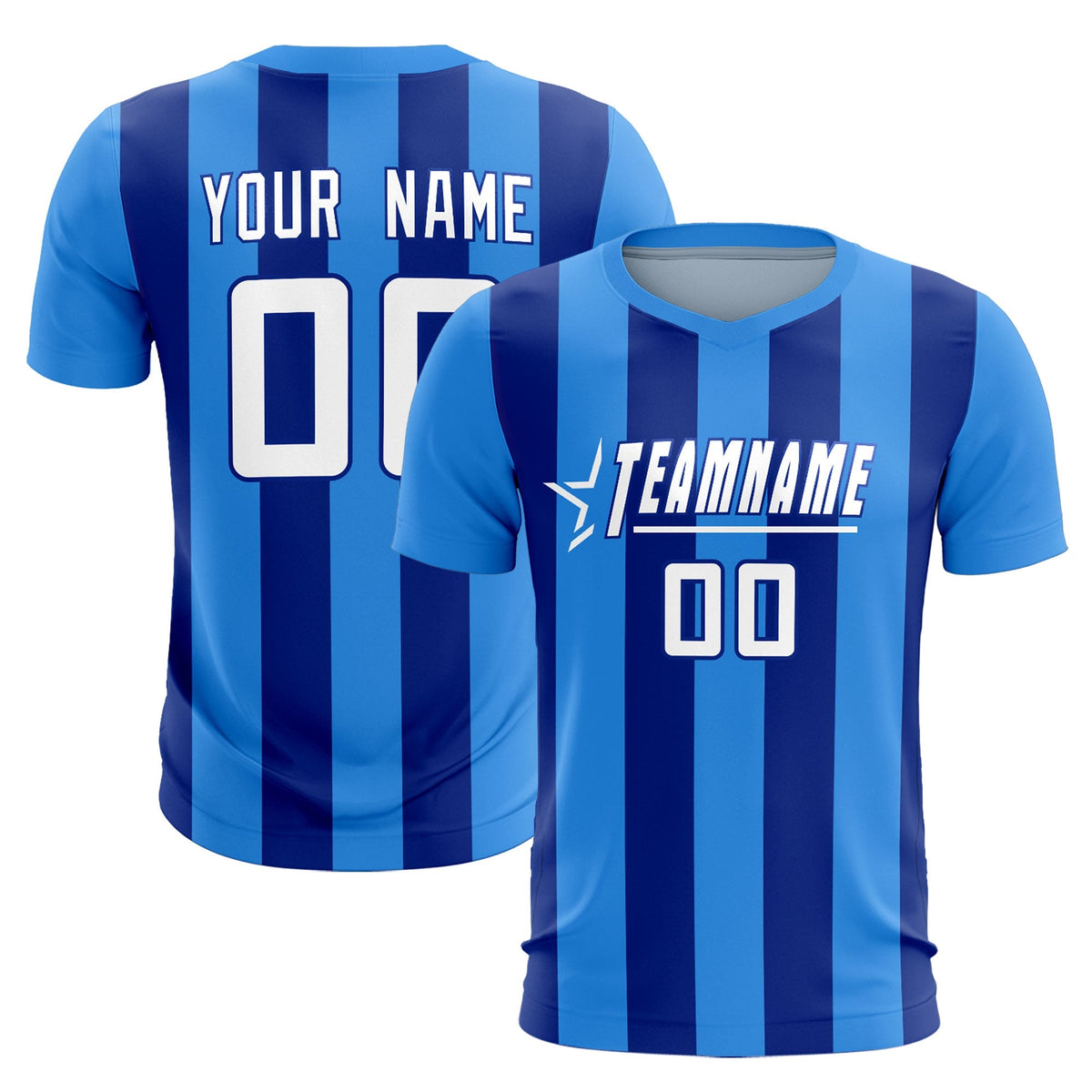Custom Powder Blue Royal Vertical Stripes Casual Outdoor Football Kits Jersey